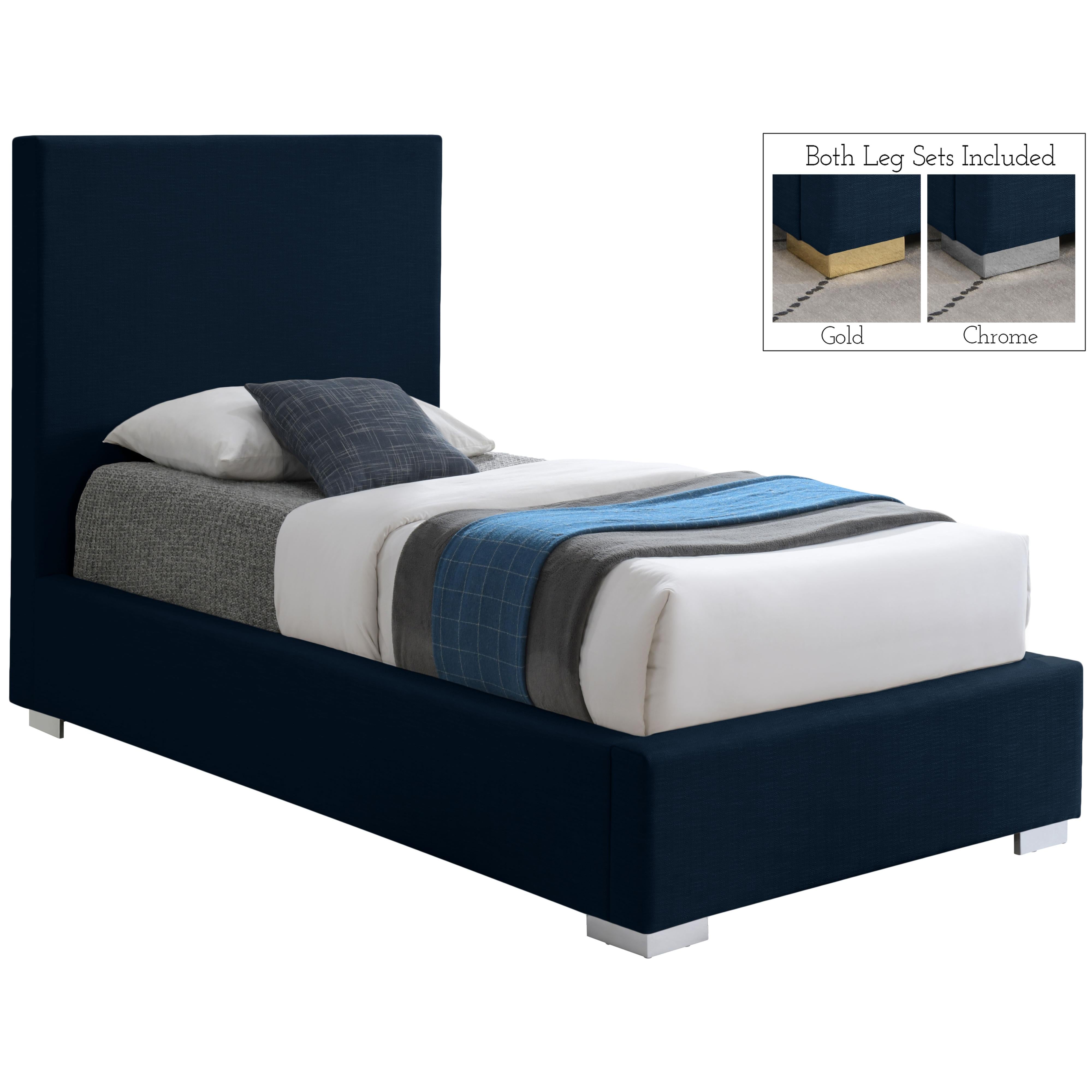 Meridian Crosby Navy Linen Textured Fabric Twin Bed