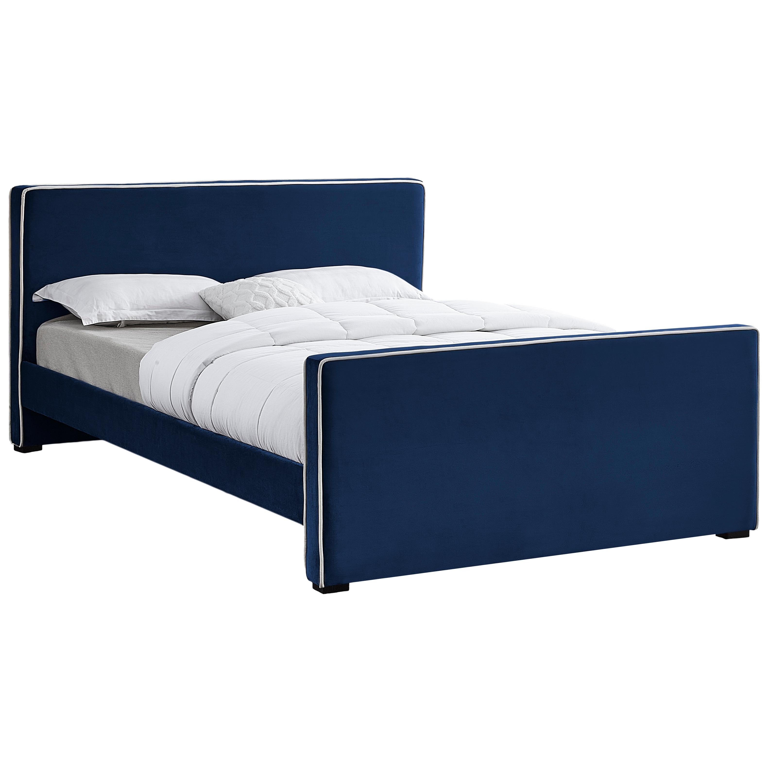 Meridian Dillard Navy Velvet Queen Bed