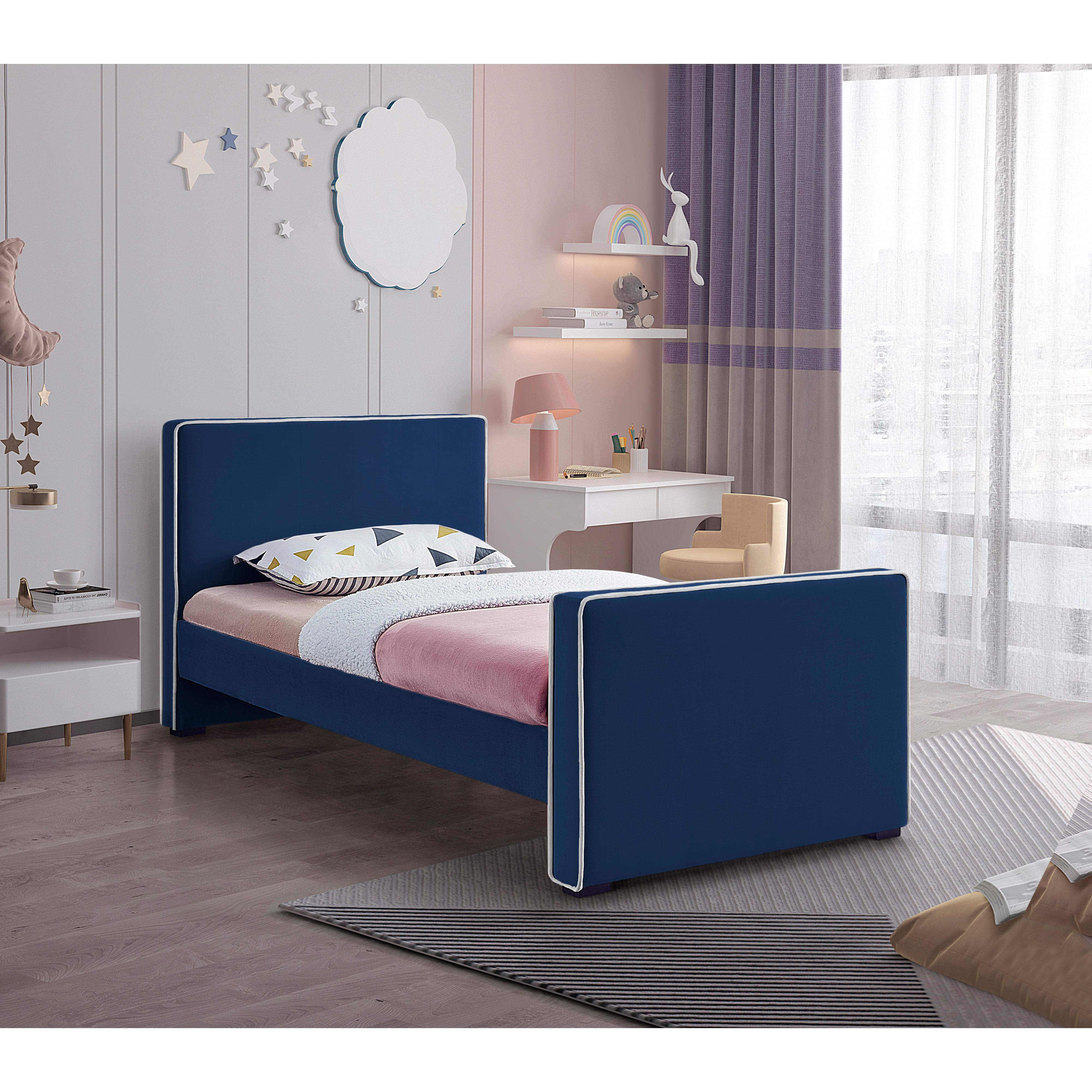 Meridian Dillard Navy Velvet Twin Bed