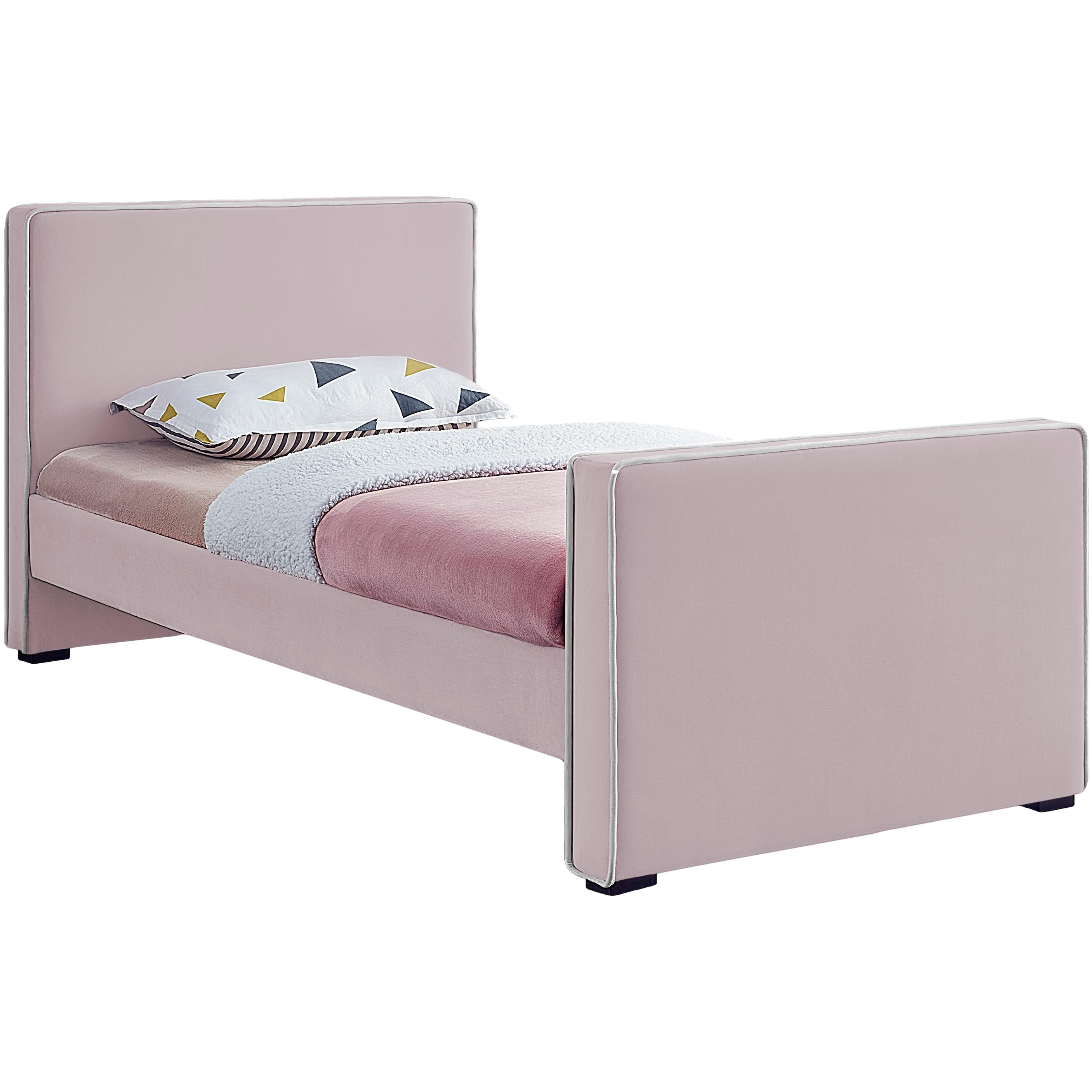 Meridian Dillard Pink Velvet Twin Bed