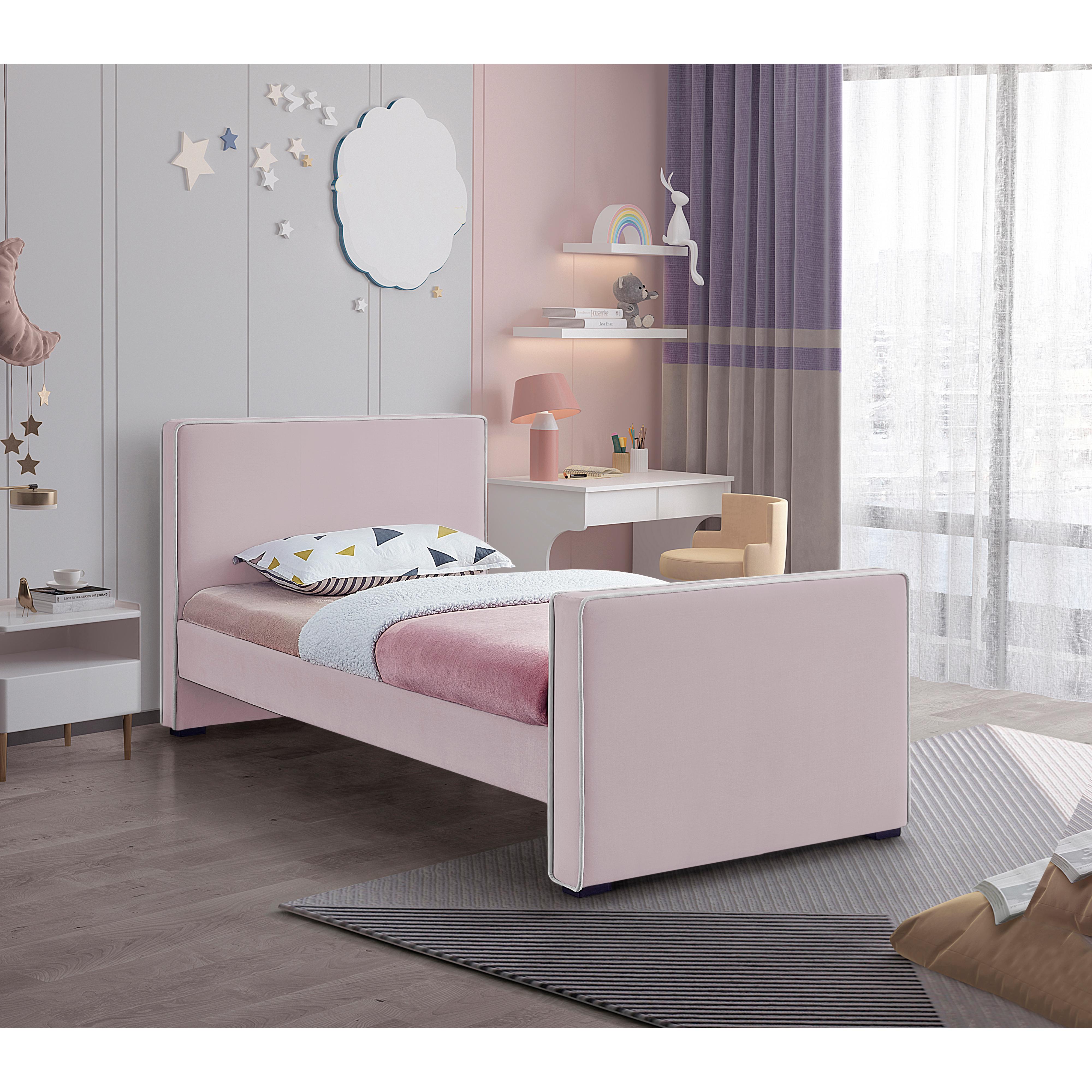 Meridian Dillard Pink Velvet Twin Bed