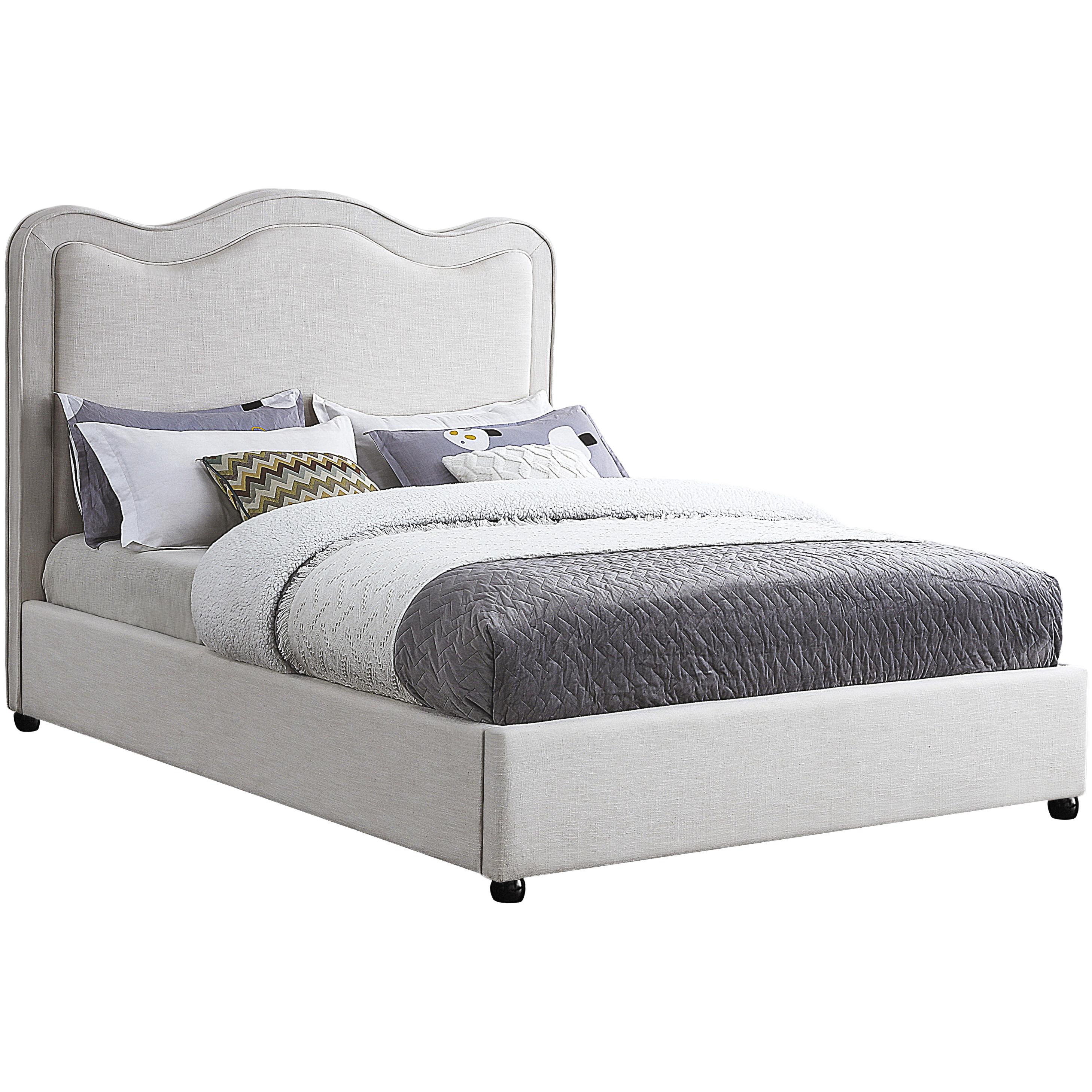 Meridian Felix Cream Linen Textured Fabric King Bed