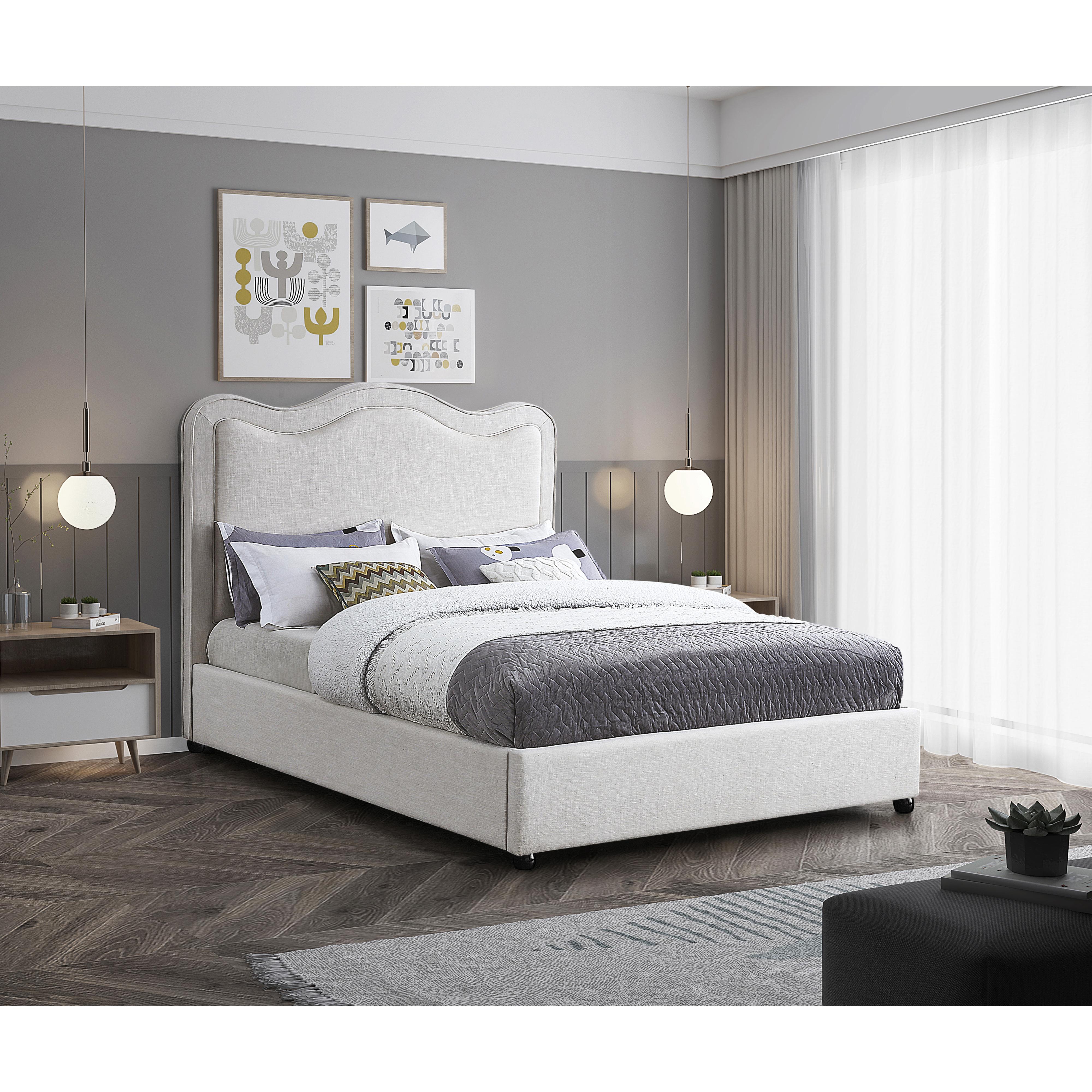 Meridian Felix Cream Linen Textured Fabric Queen Bed
