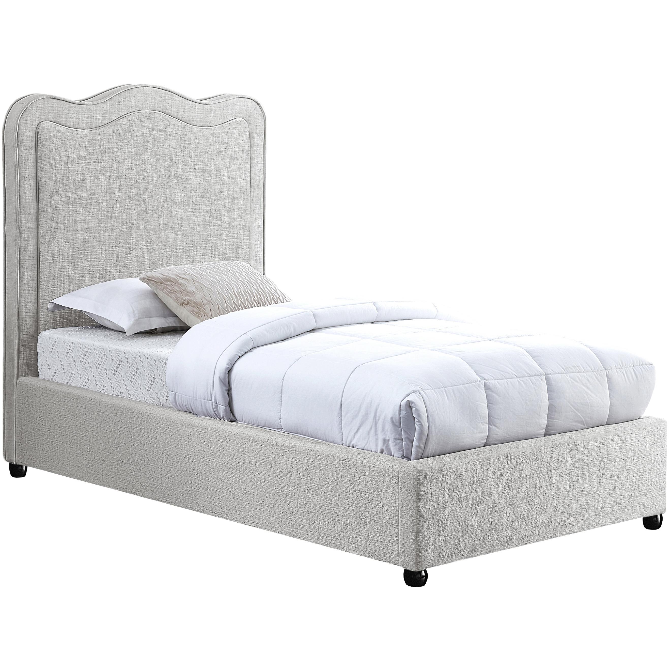 Meridian Felix Cream Linen Textured Fabric Twin Bed