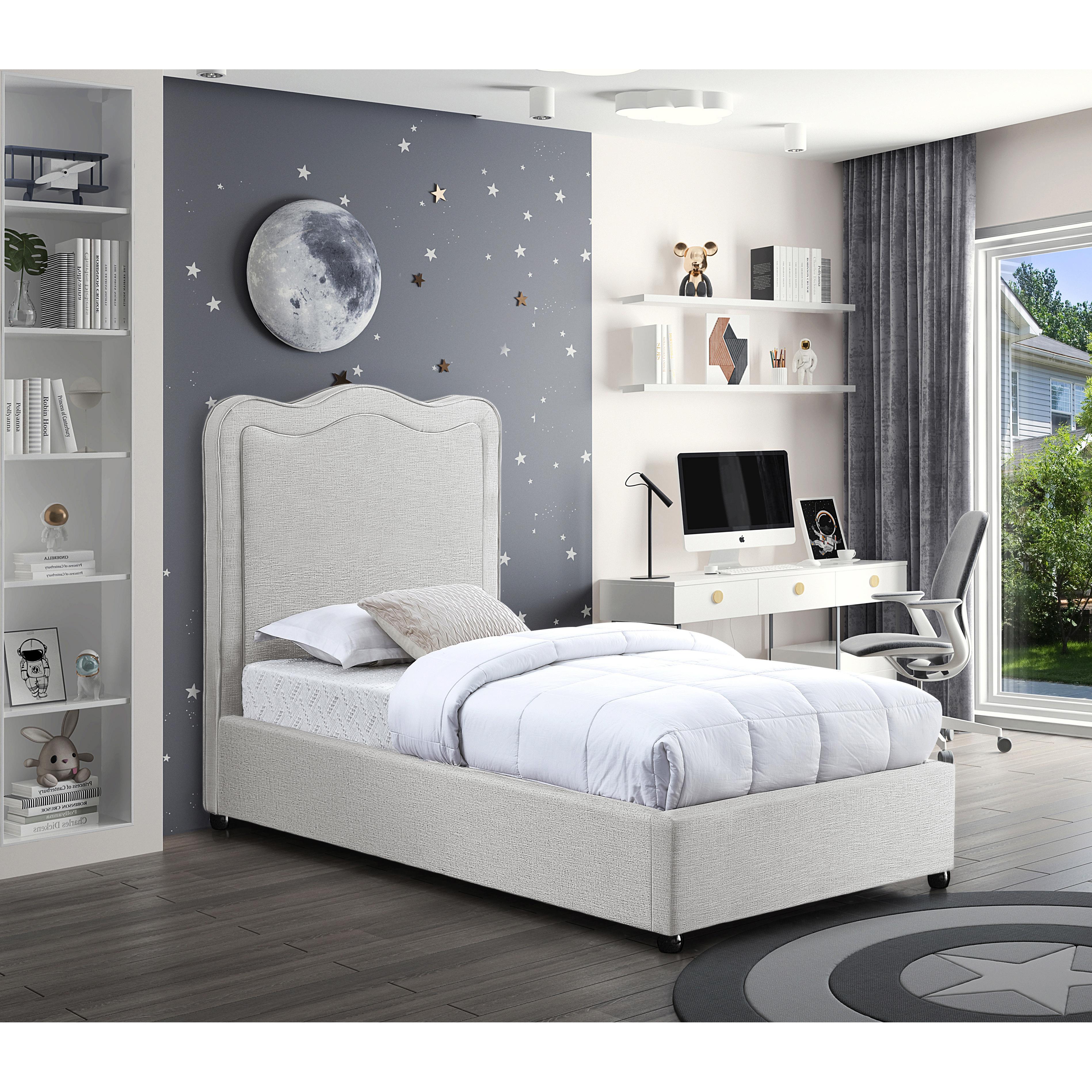 Meridian Felix Cream Linen Textured Fabric Twin Bed