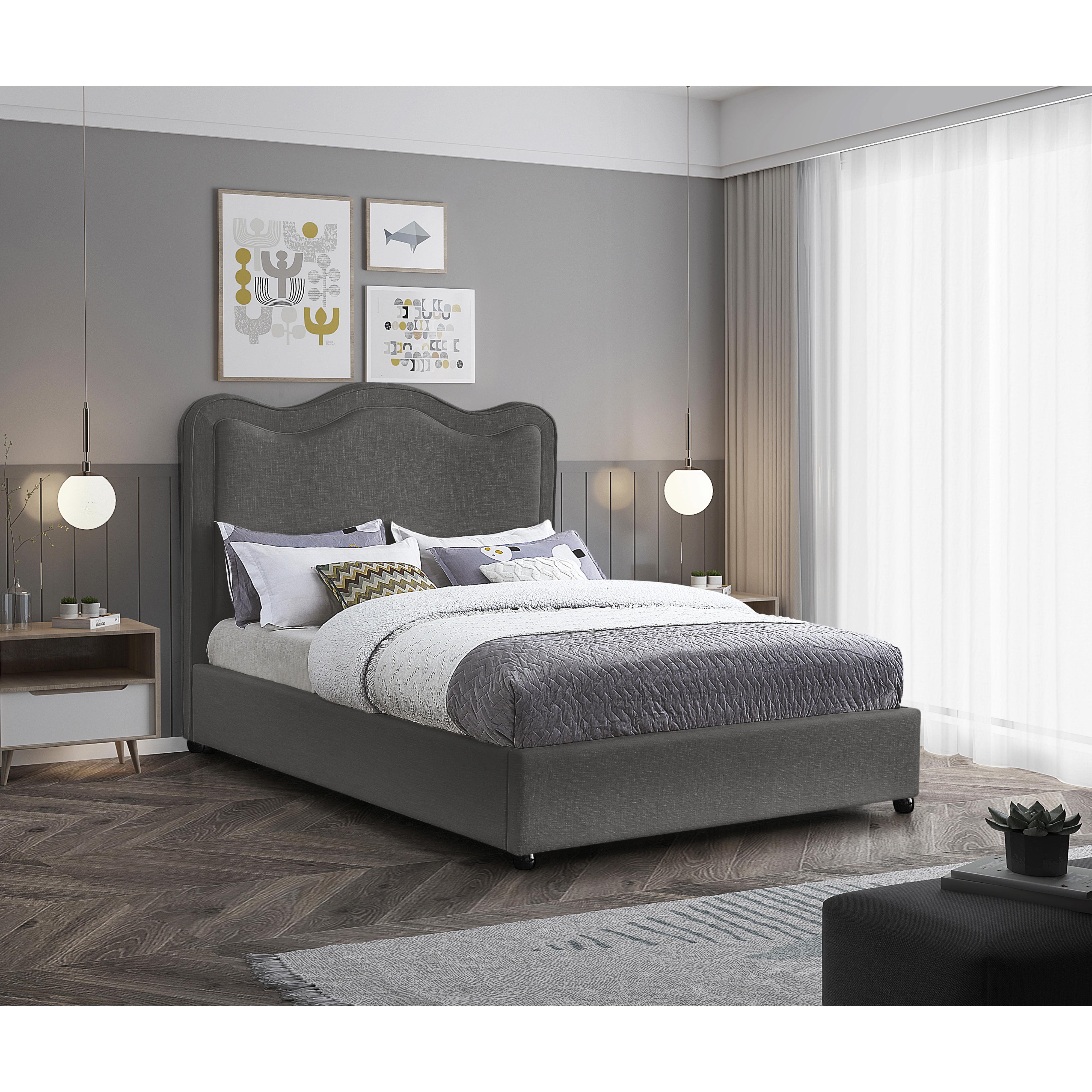 Meridian Felix Grey Linen Textured Fabric Full Bed