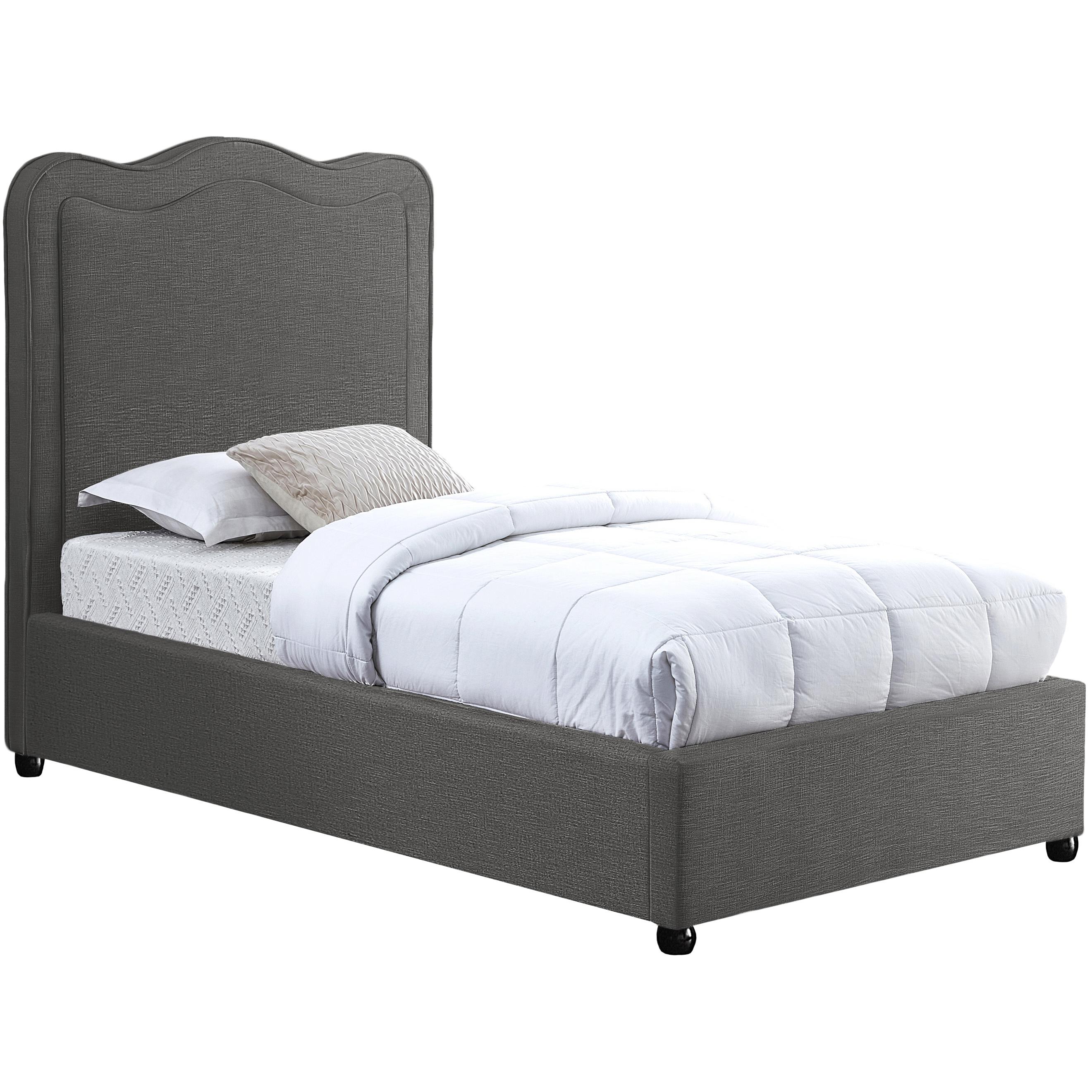 Meridian Felix Grey Linen Textured Fabric Twin Bed