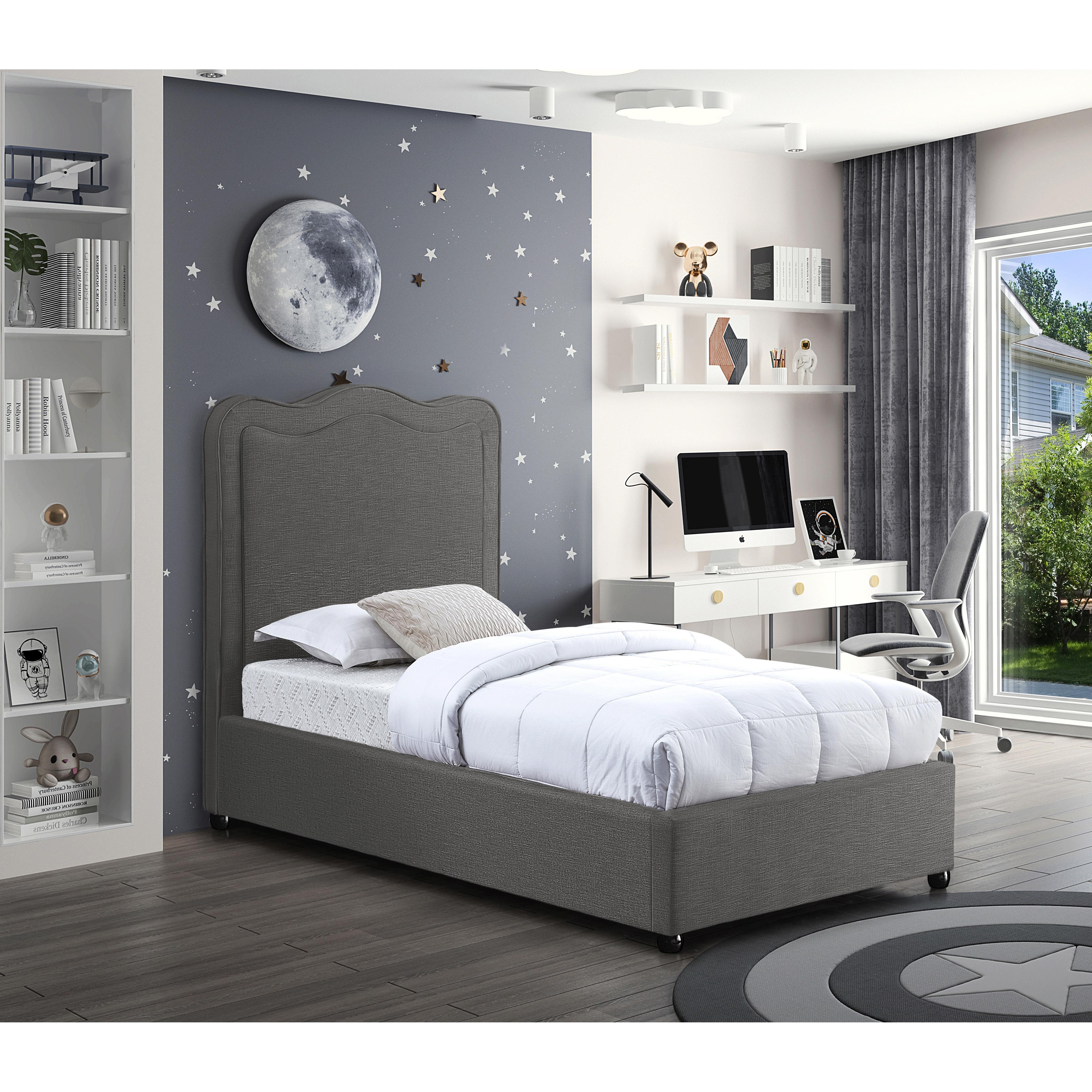 Meridian Felix Grey Linen Textured Fabric Twin Bed