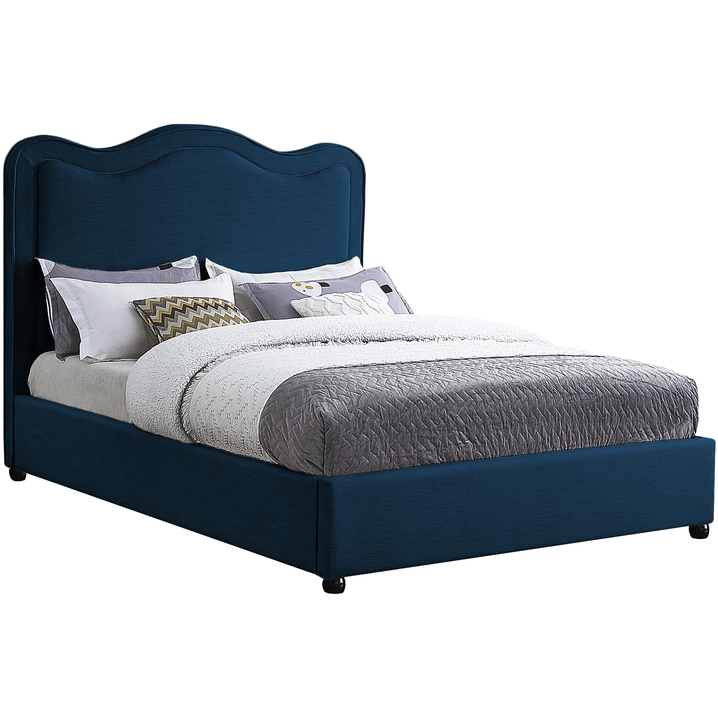 Meridian Felix Navy Linen Textured Fabric King Bed