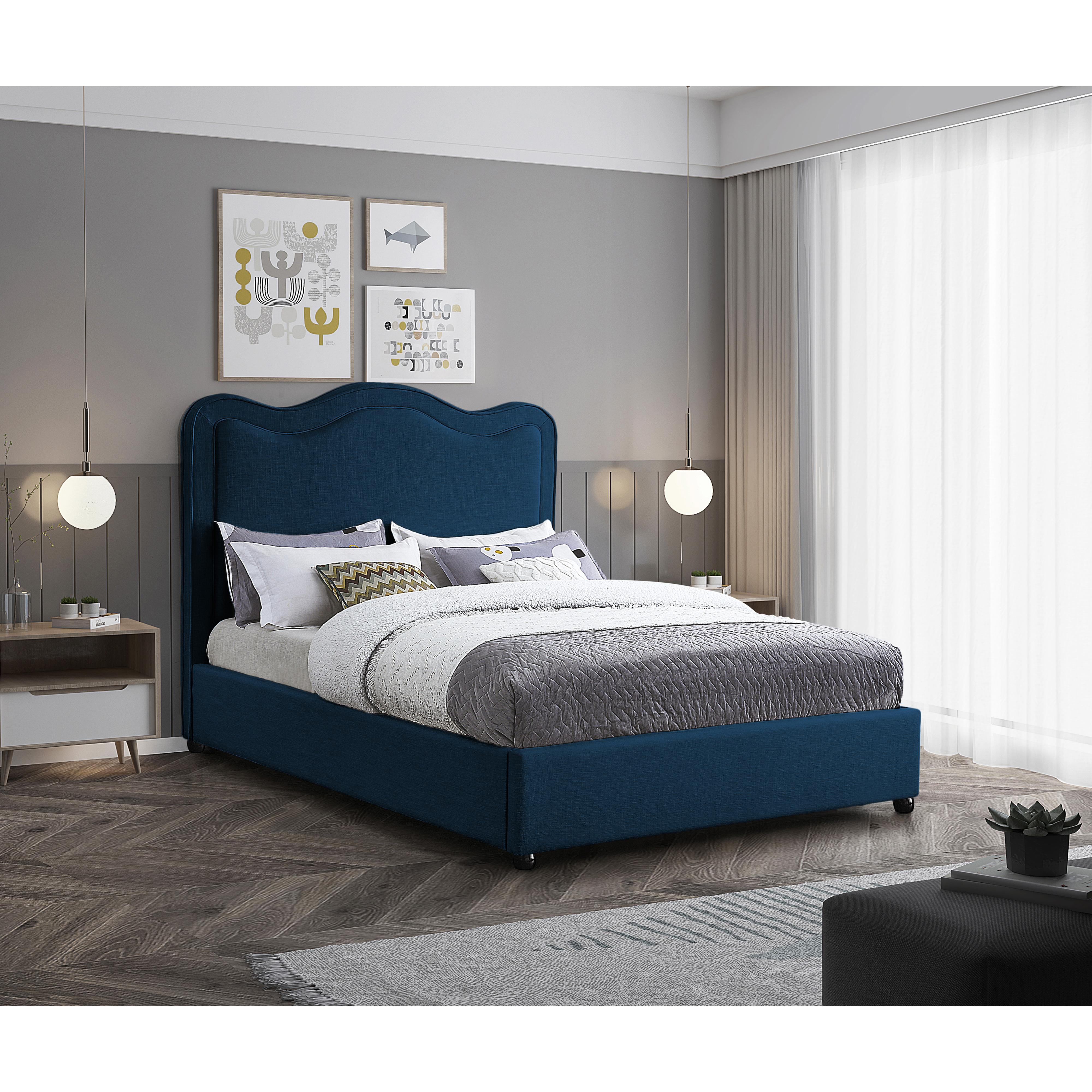 Meridian Felix Navy Linen Textured Fabric King Bed