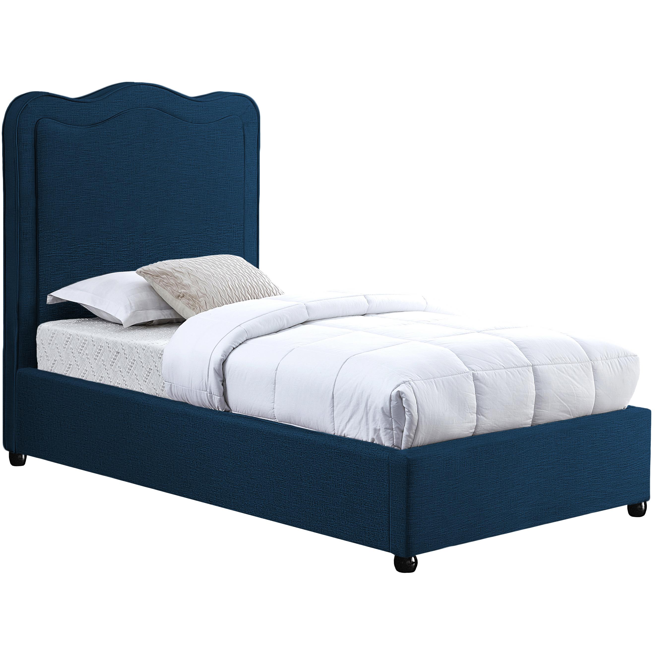 Meridian Felix Navy Linen Textured Fabric Twin Bed