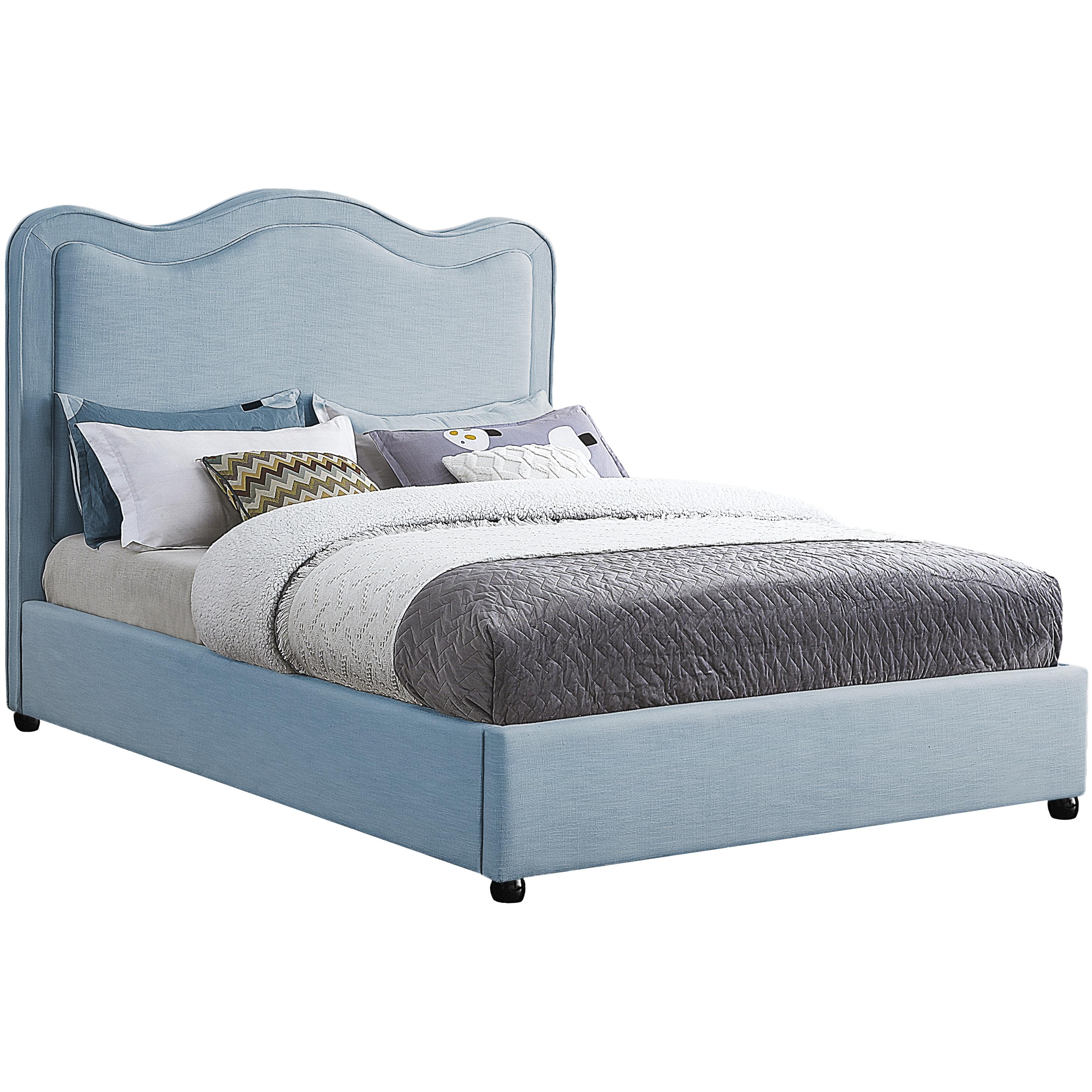 Meridian Felix Light Blue Linen Textured Fabric Full Bed