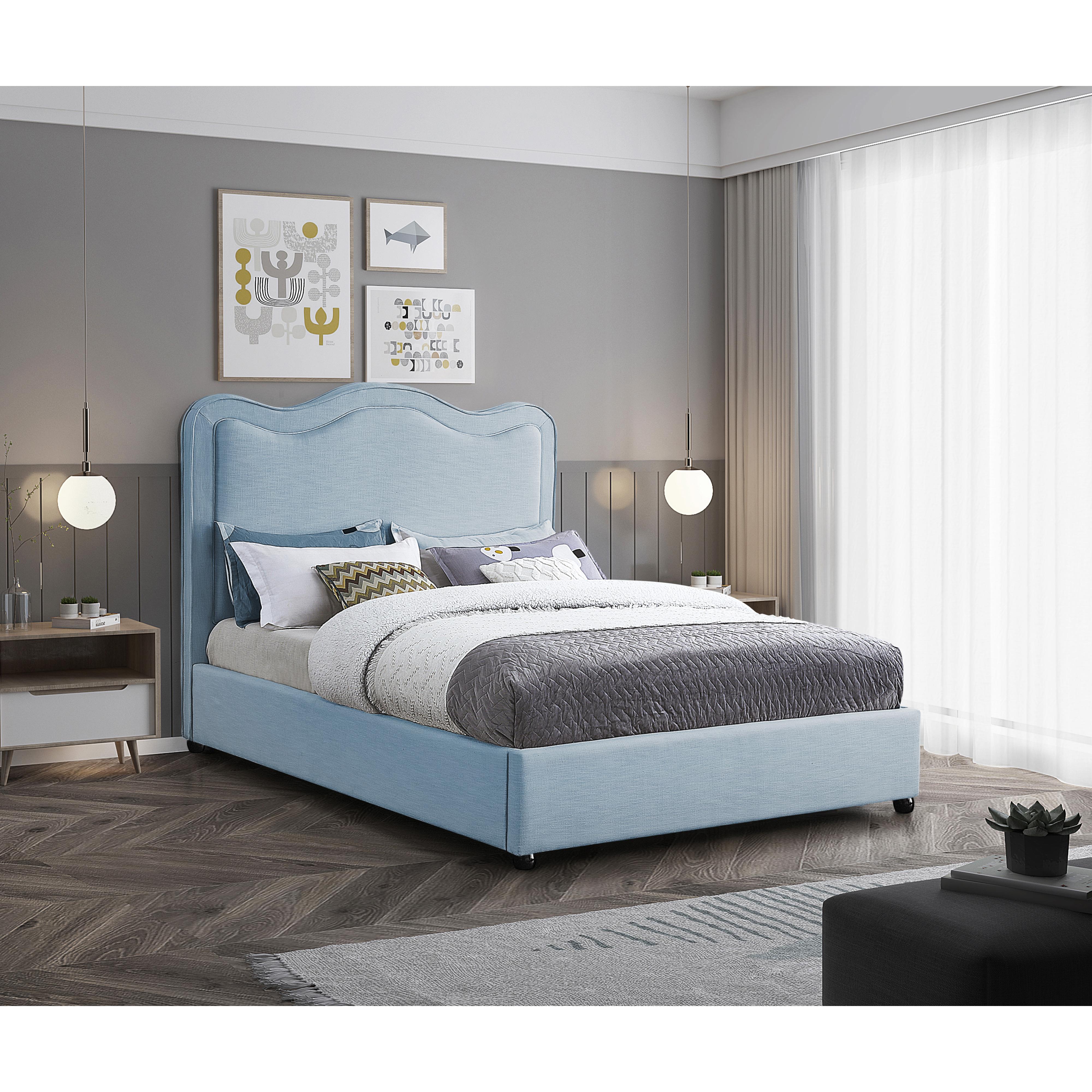 Meridian Felix Light Blue Linen Textured Fabric King Bed