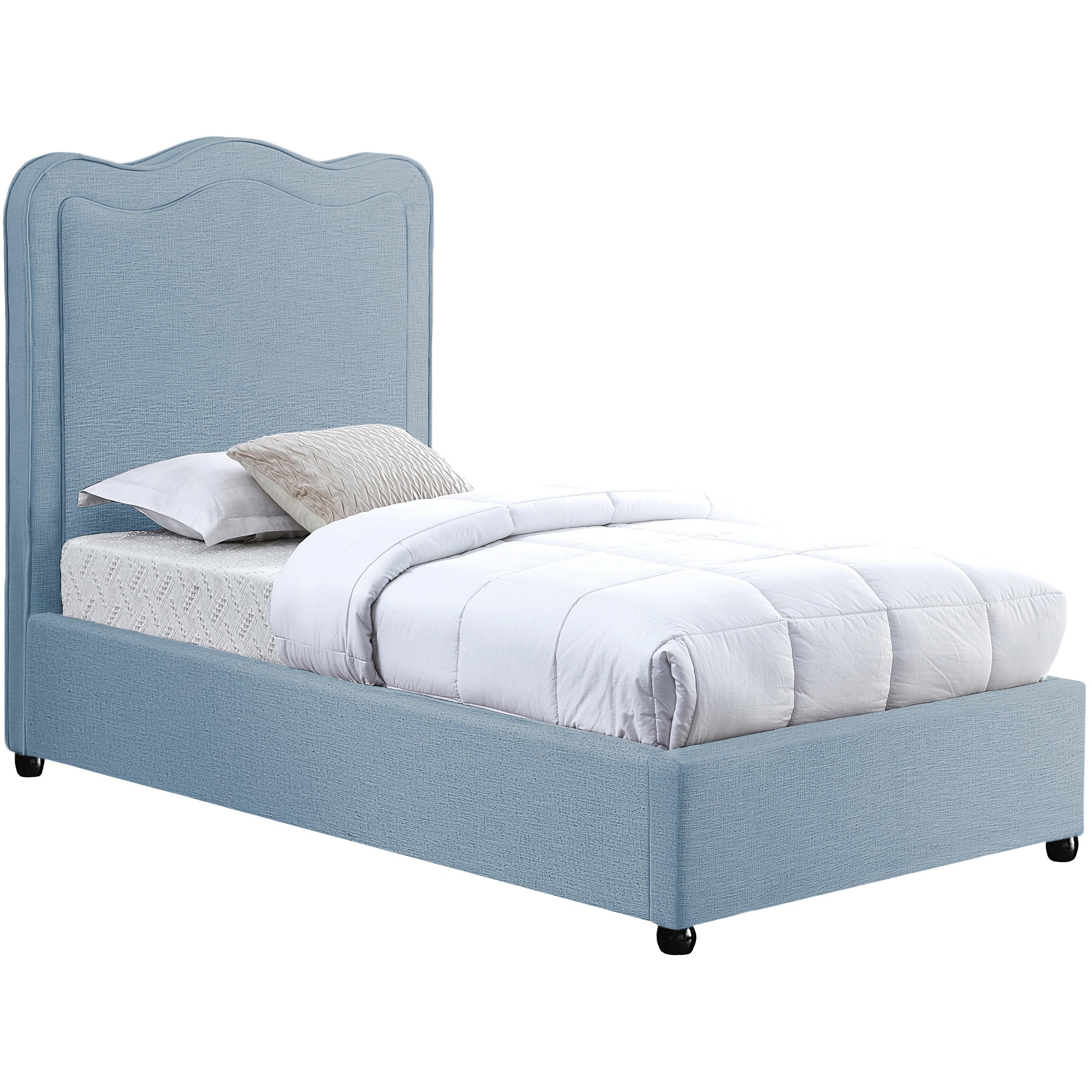 Meridian Felix Light Blue Linen Textured Fabric Twin Bed