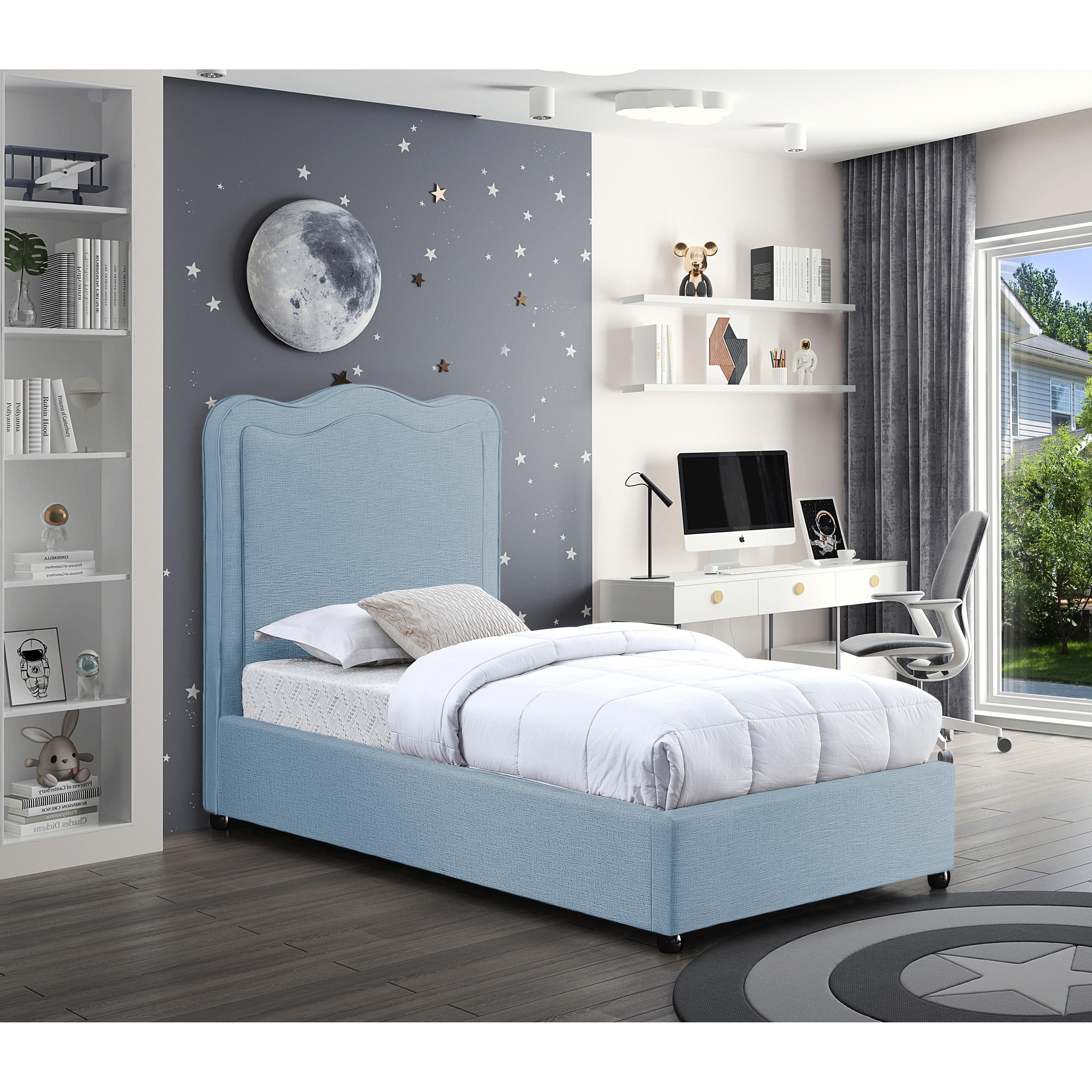 Meridian Felix Light Blue Linen Textured Fabric Twin Bed