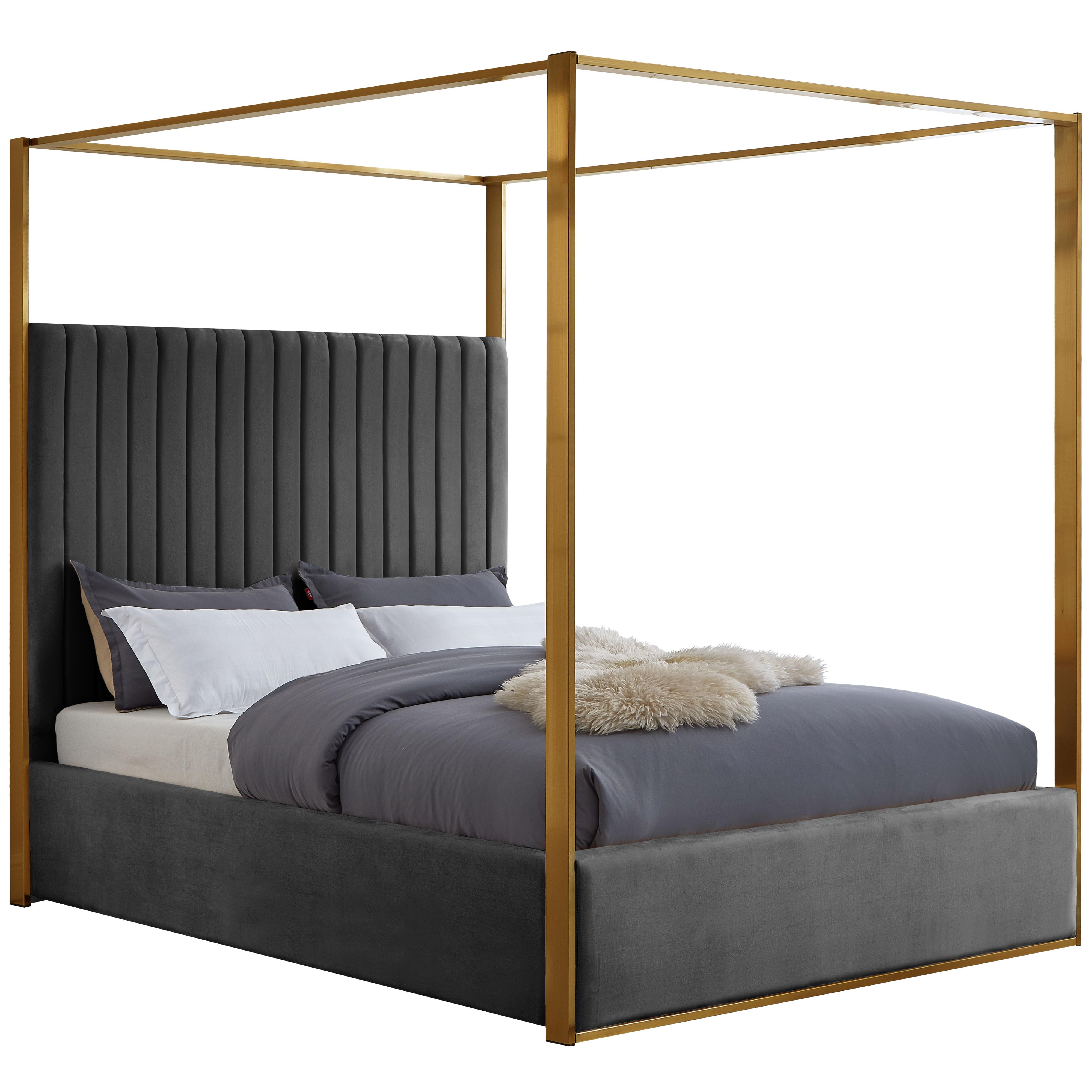 Meridian Jones Grey Velvet King Bed