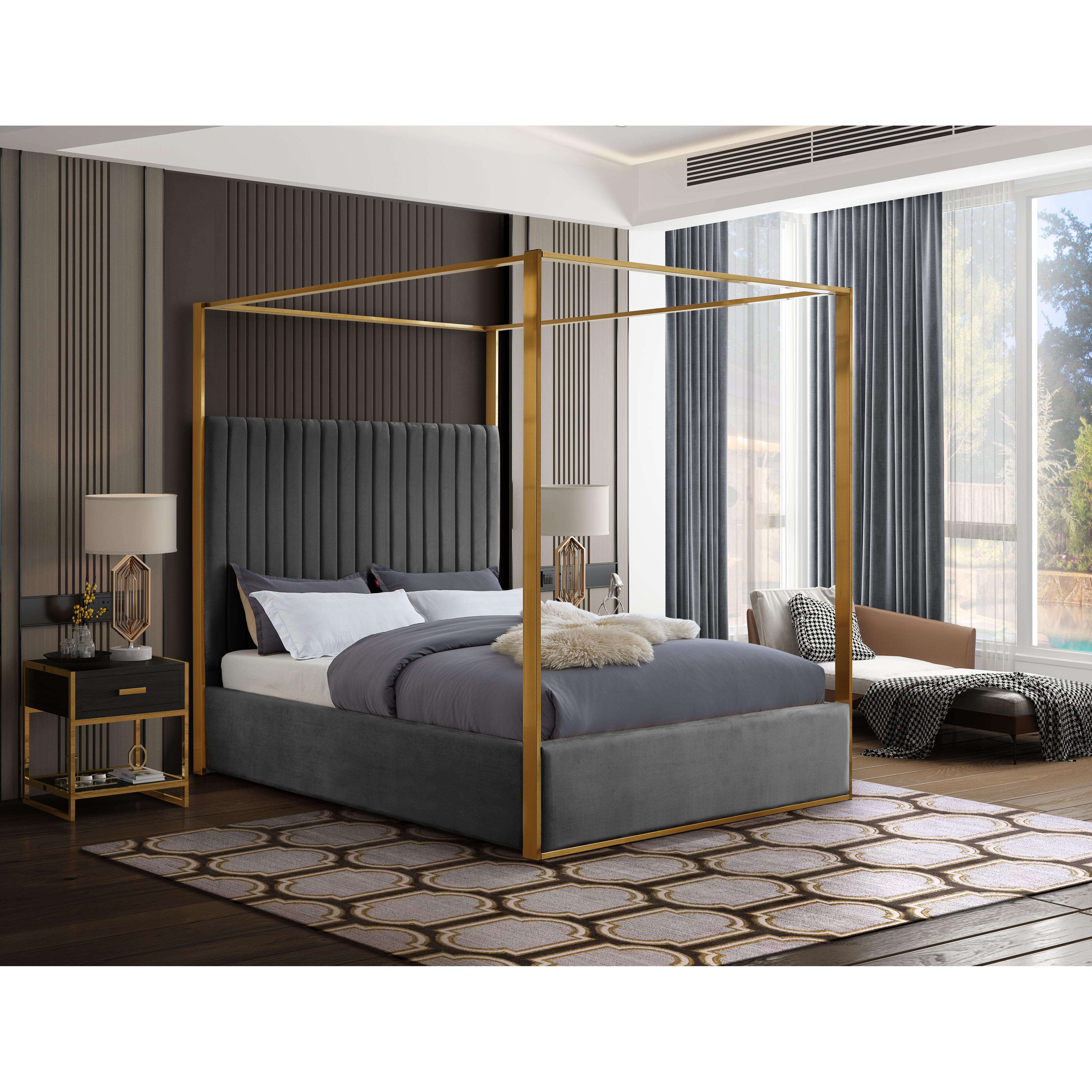 Meridian Jones Grey Velvet Queen Bed