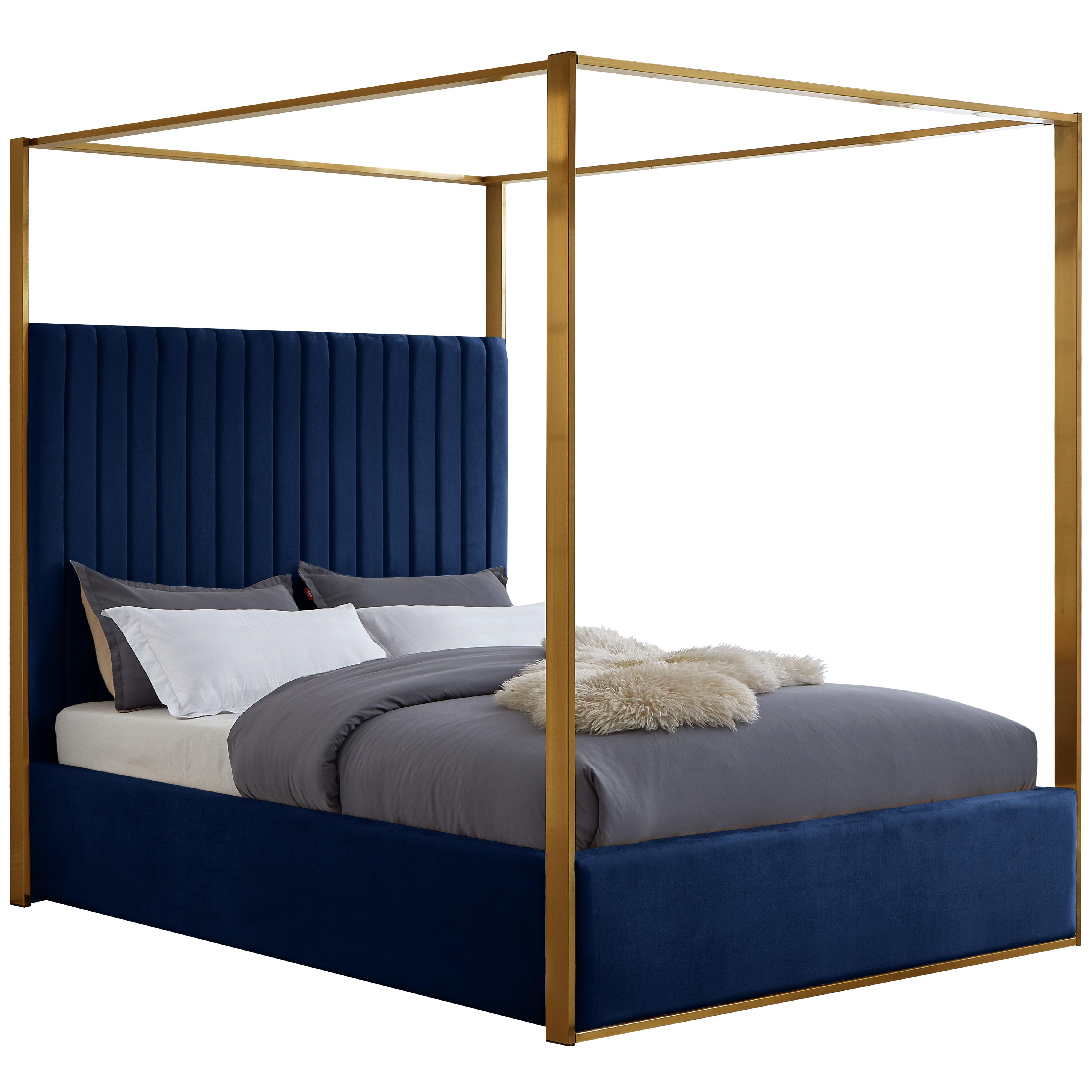 Meridian Jones Navy Velvet Queen Bed