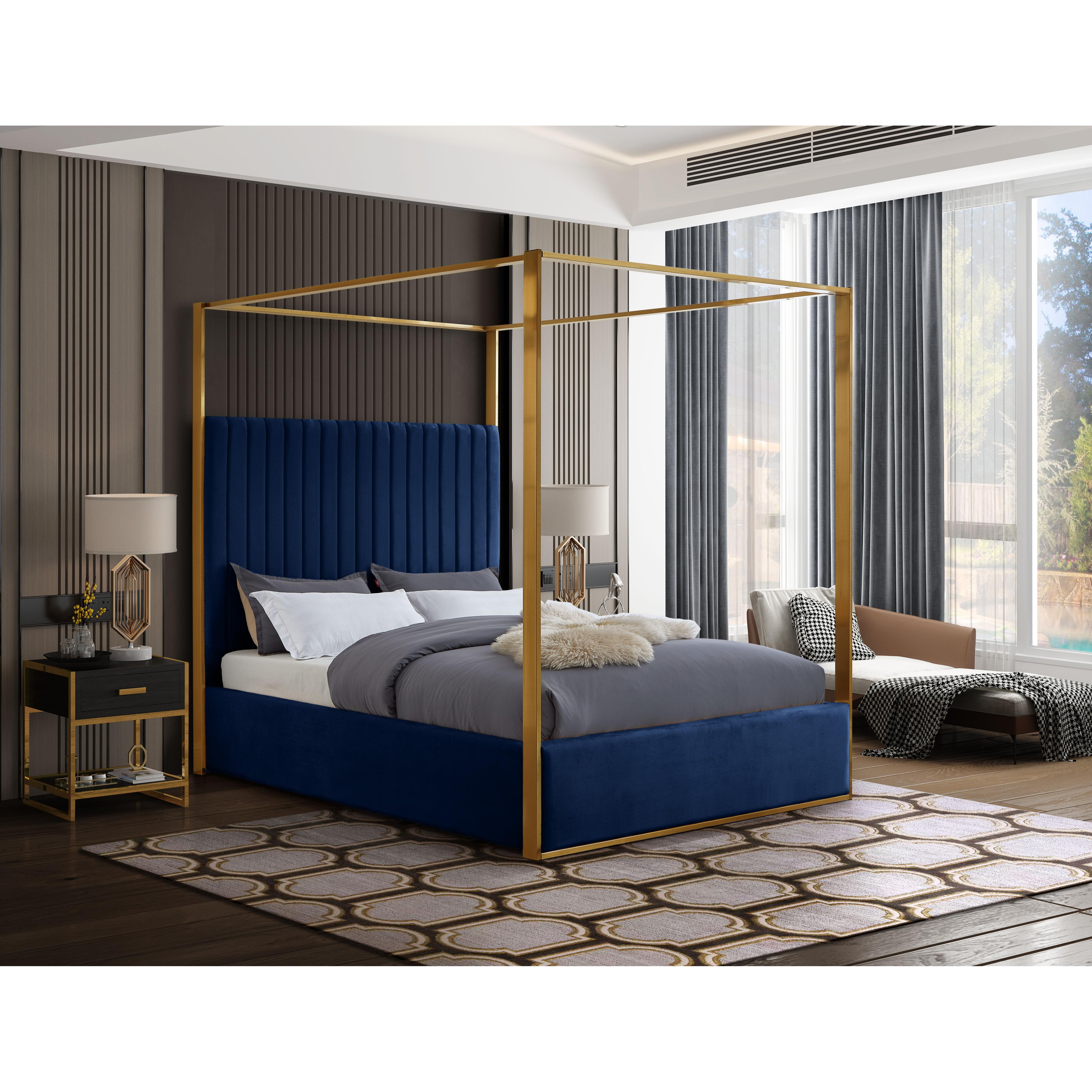 Meridian Jones Navy Velvet Queen Bed