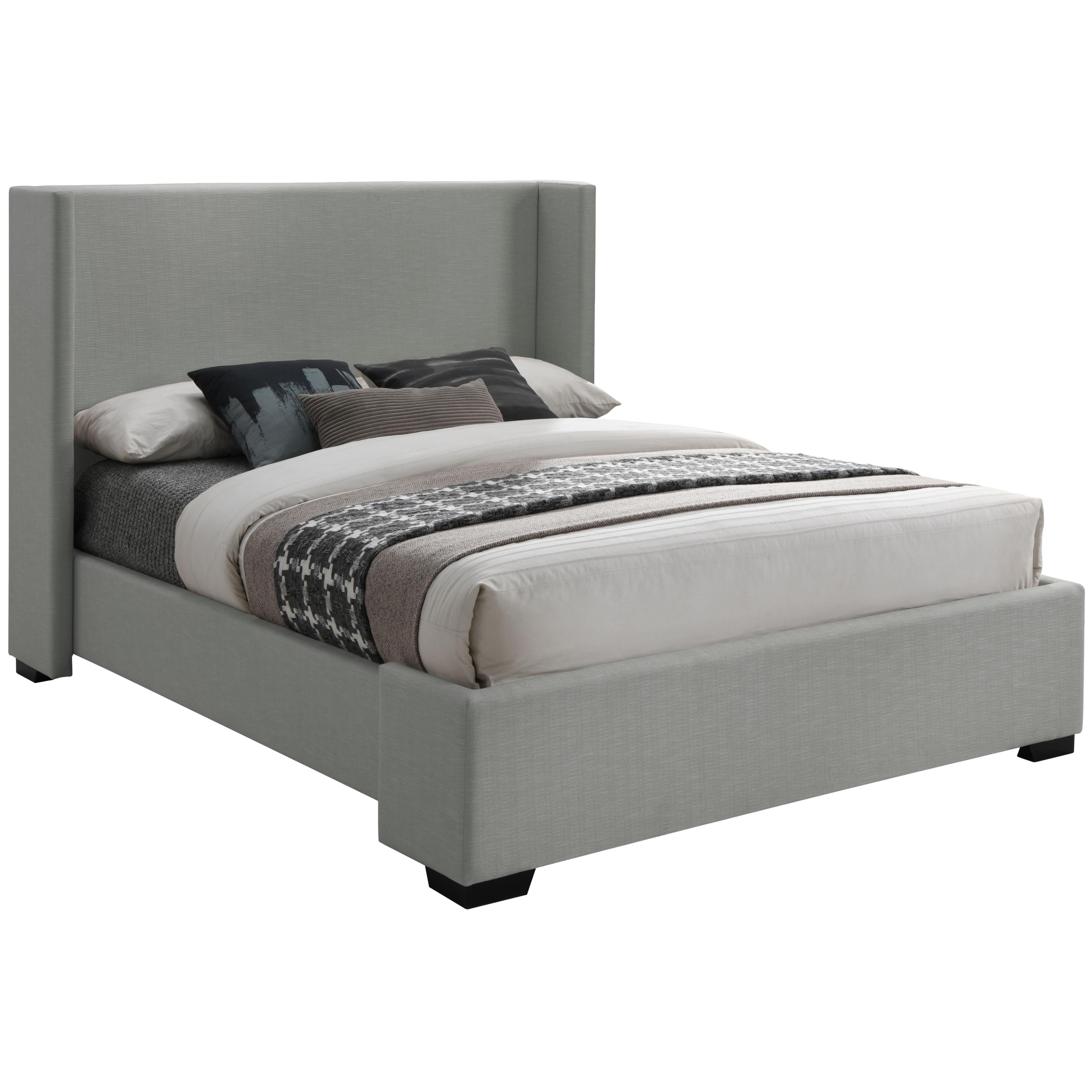 Meridian Oxford Grey Linen Textured Fabric King Bed (3 Boxes)