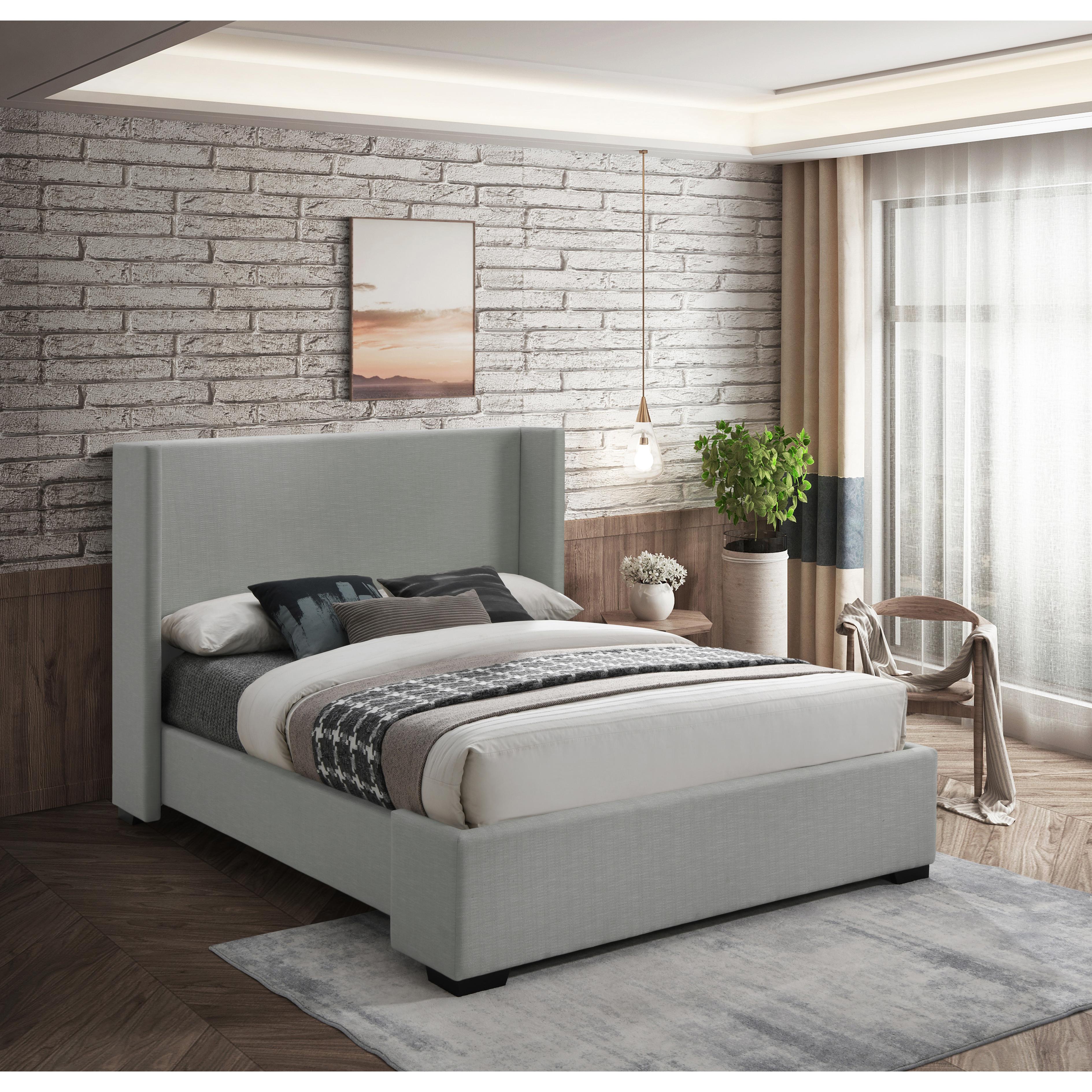 Meridian Oxford Grey Linen Textured Fabric Queen Bed (3 Boxes)