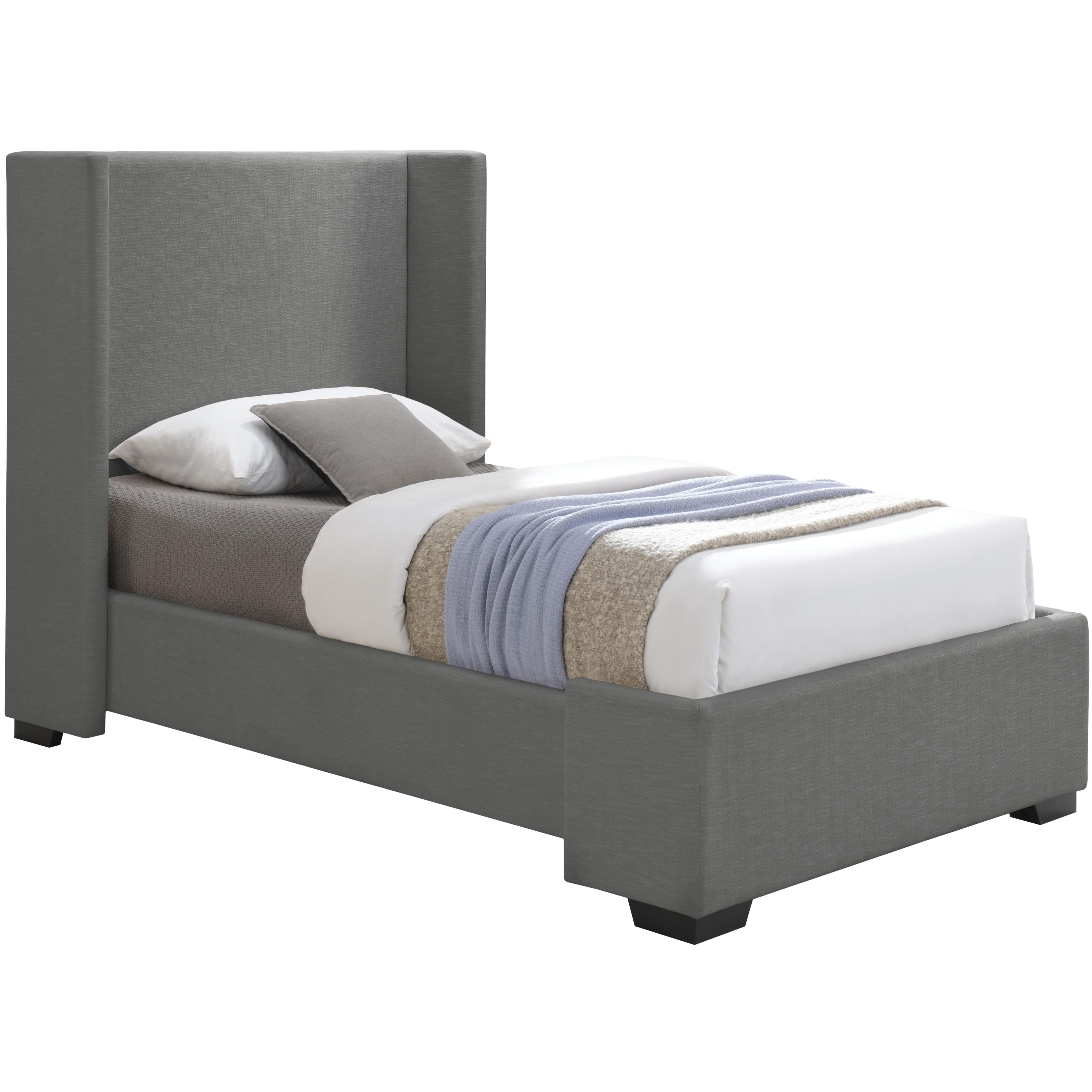 Meridian Oxford Grey Linen Textured Fabric Twin Bed (3 Boxes)