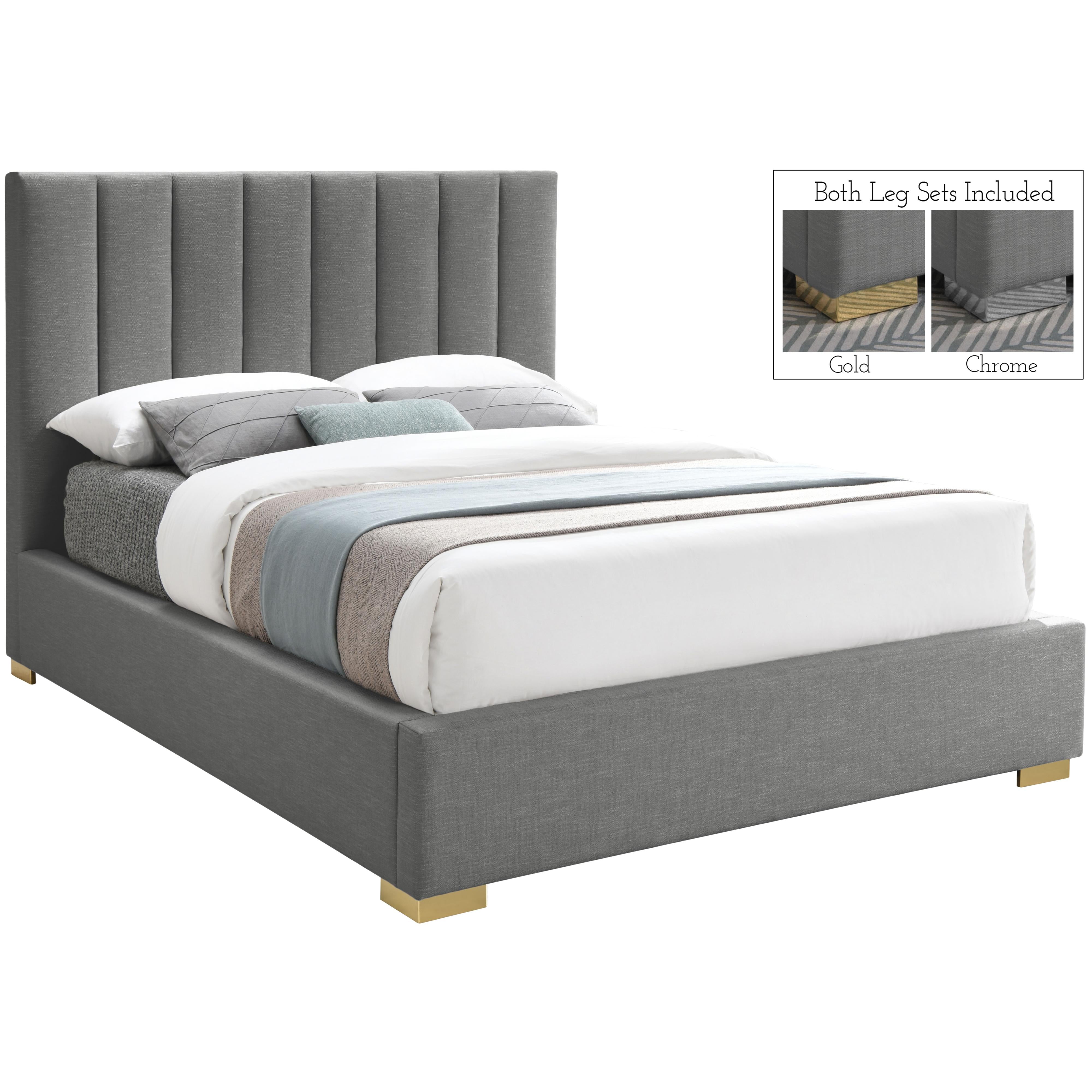 Meridian Pierce Grey Linen Textured Fabric Full Bed