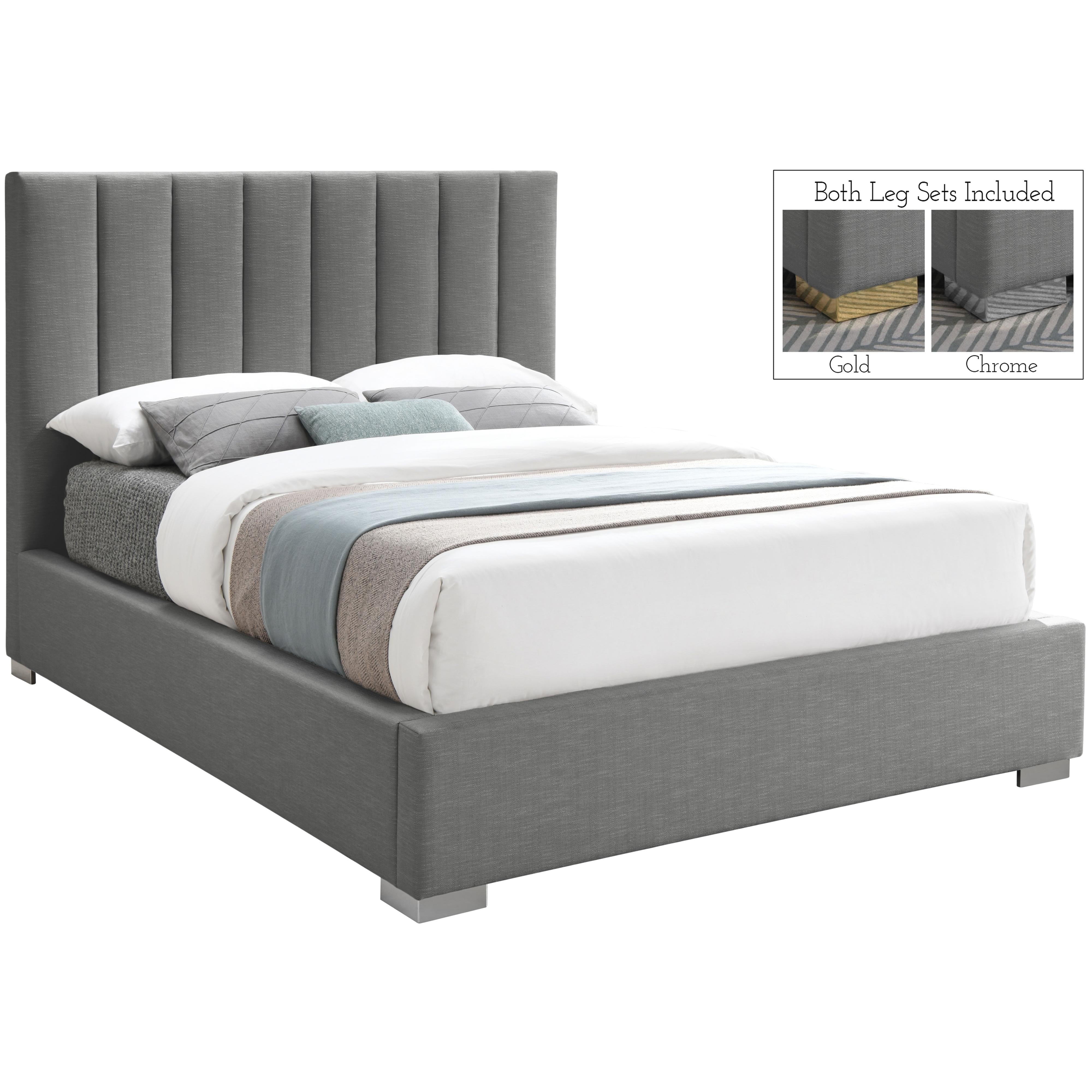Meridian Pierce Grey Linen Textured Fabric Full Bed