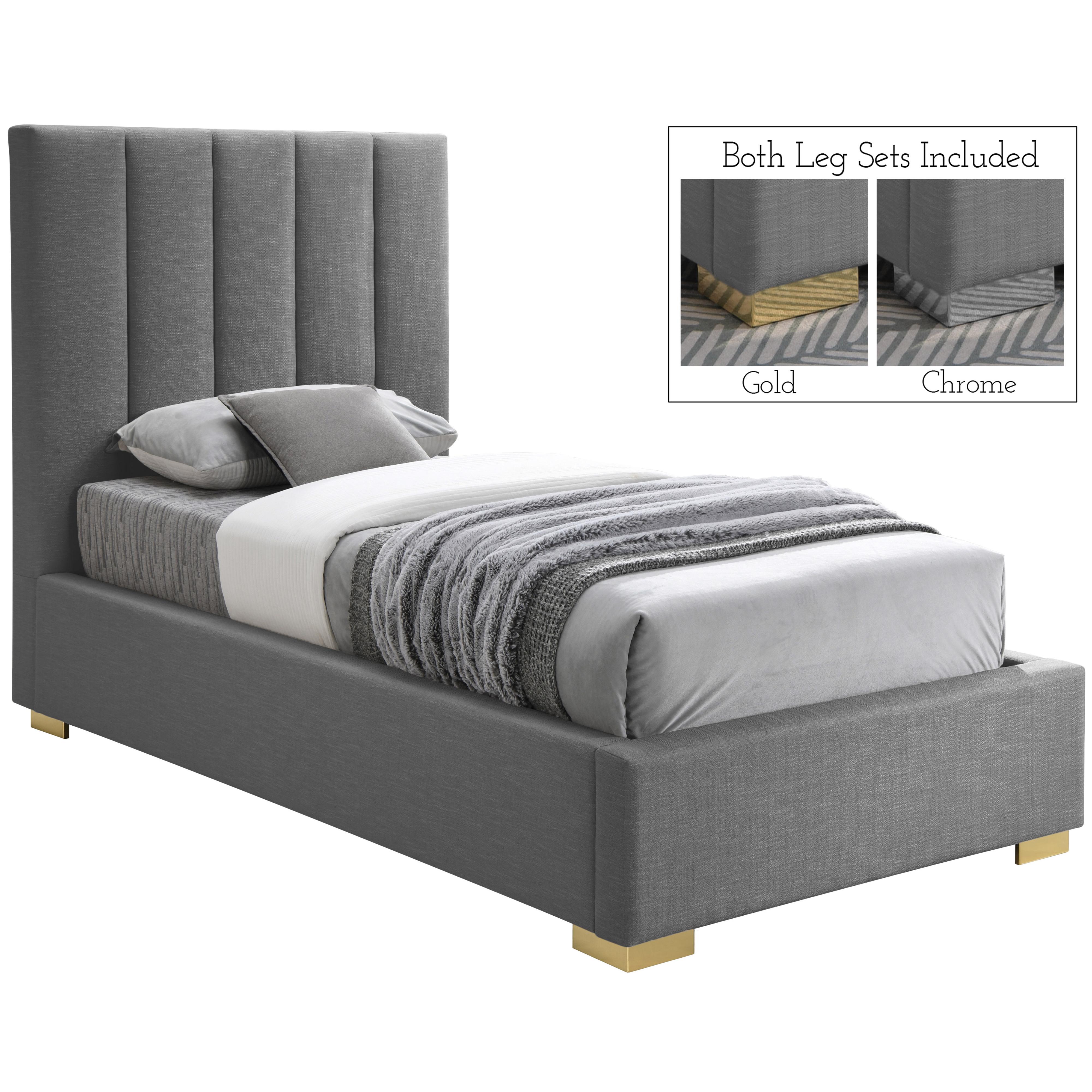 Meridian Pierce Grey Linen Textured Fabric Twin Bed