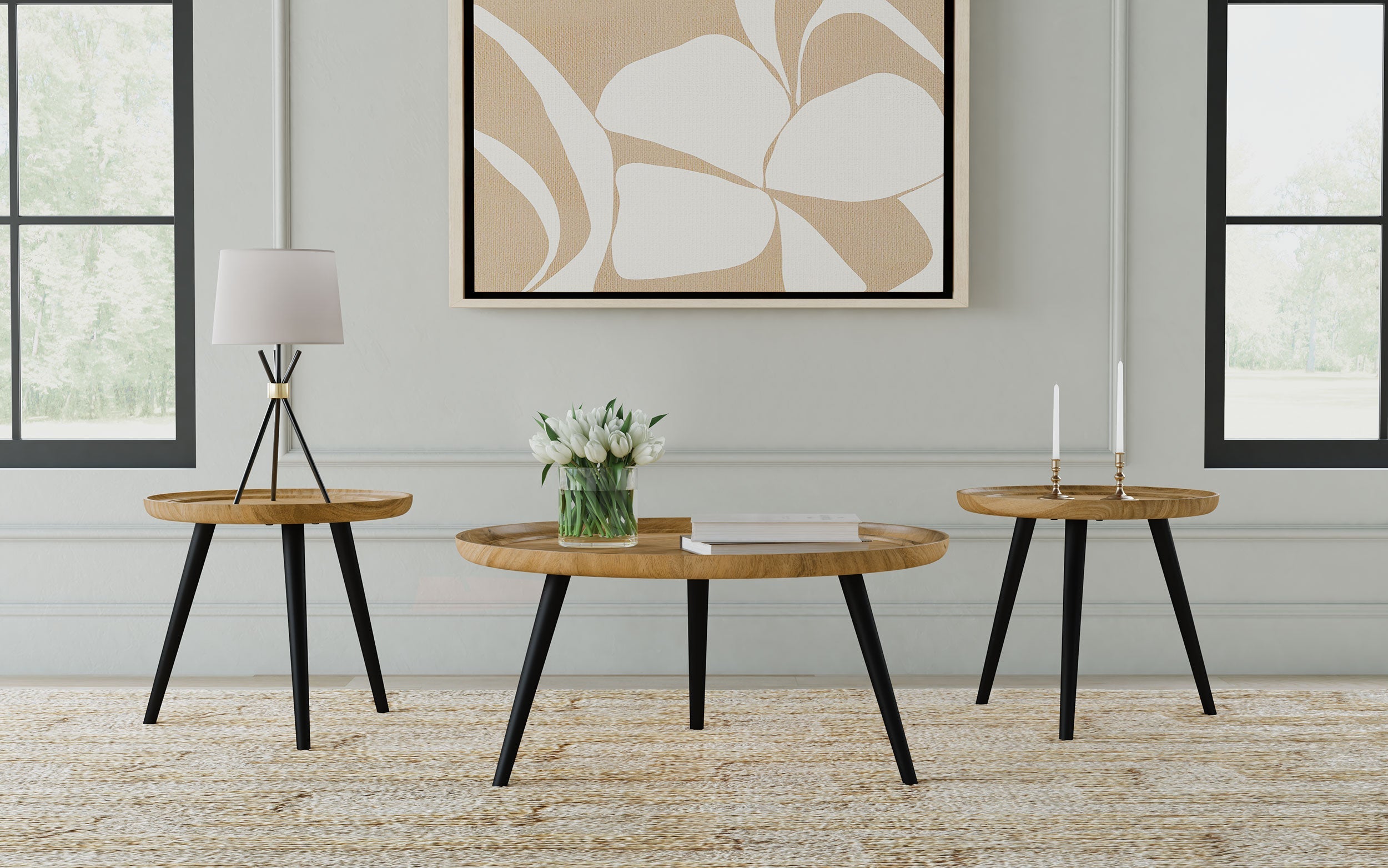 Zoe Mango Wood Coffee and End Table Set Natural