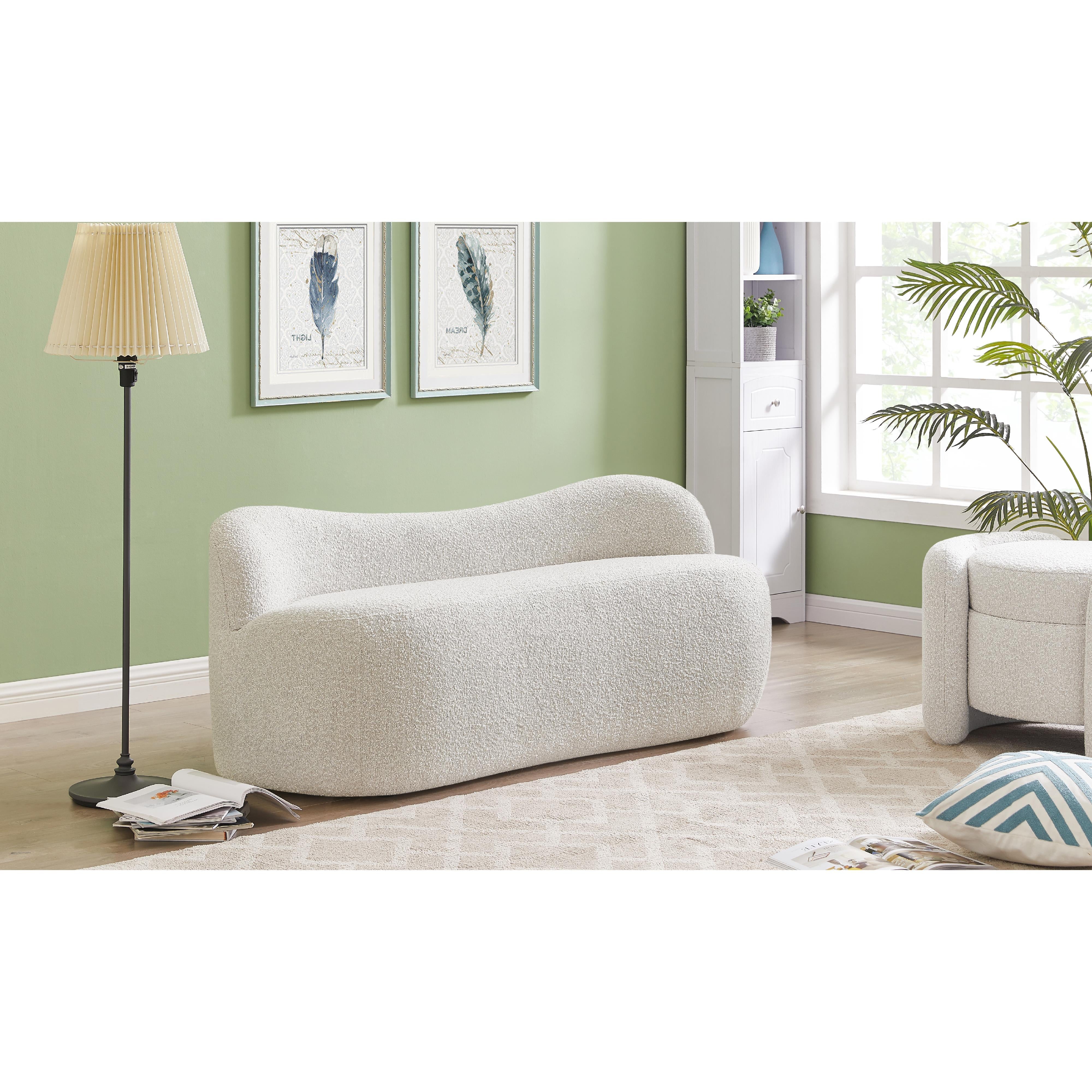 Meridian Flair Cream Boucle Fabric Bench