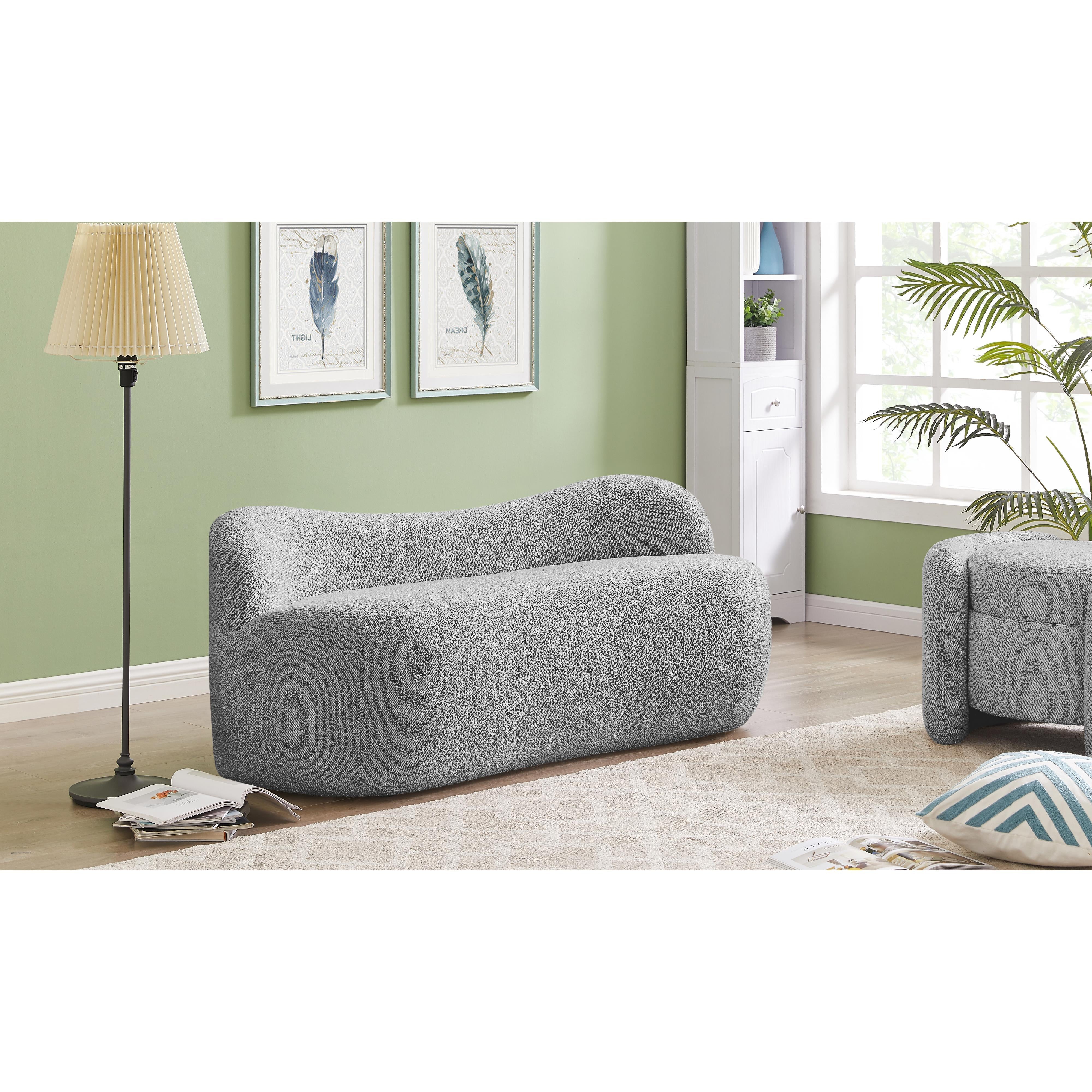 Meridian Flair Grey Boucle Fabric Bench