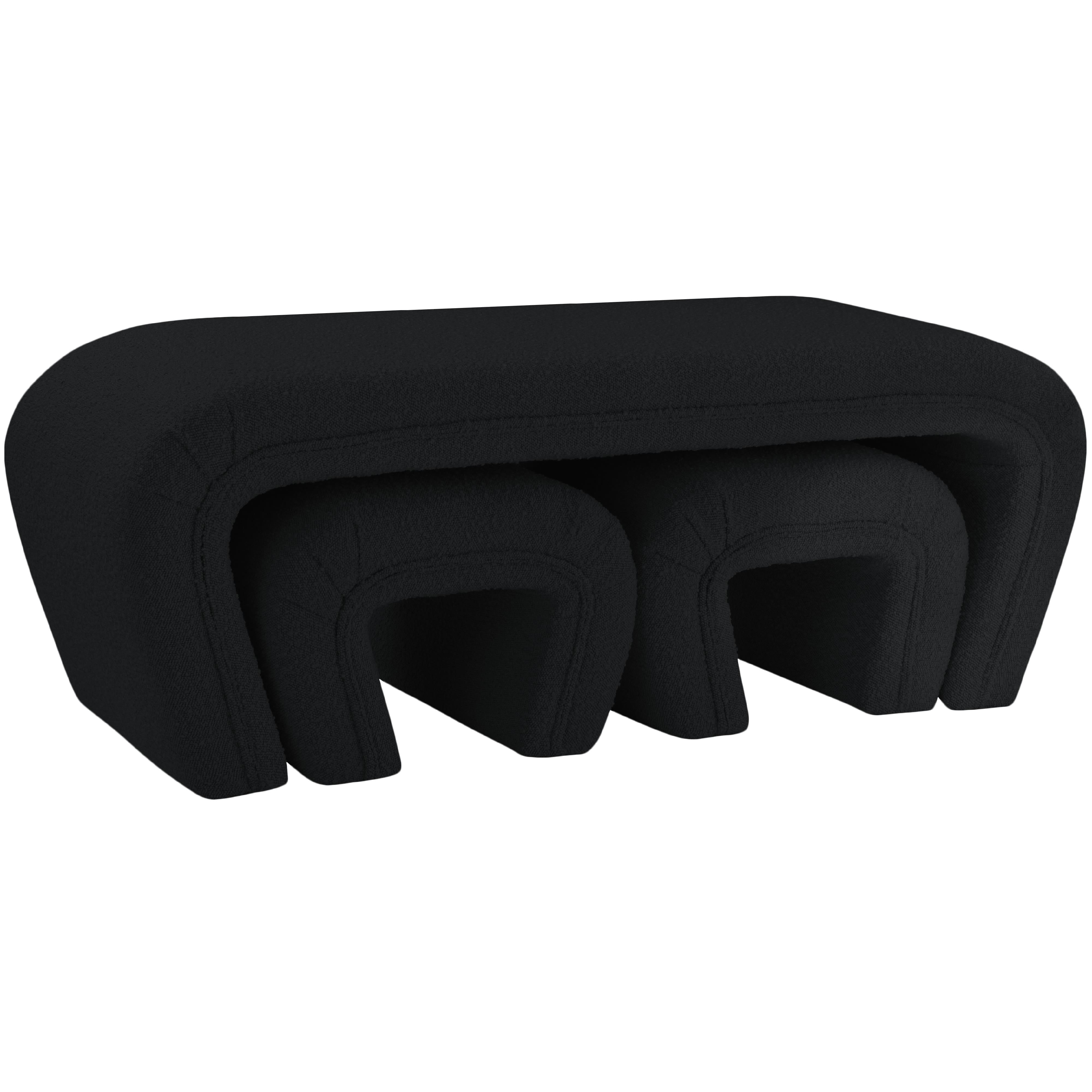 Meridian Odelia Black Boucle Fabric Bench
