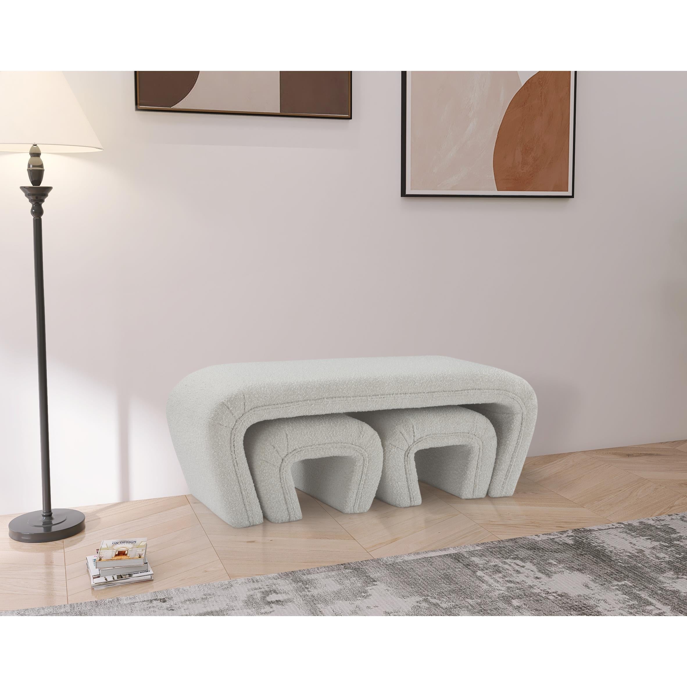 Meridian Odelia Cream Boucle Fabric Bench