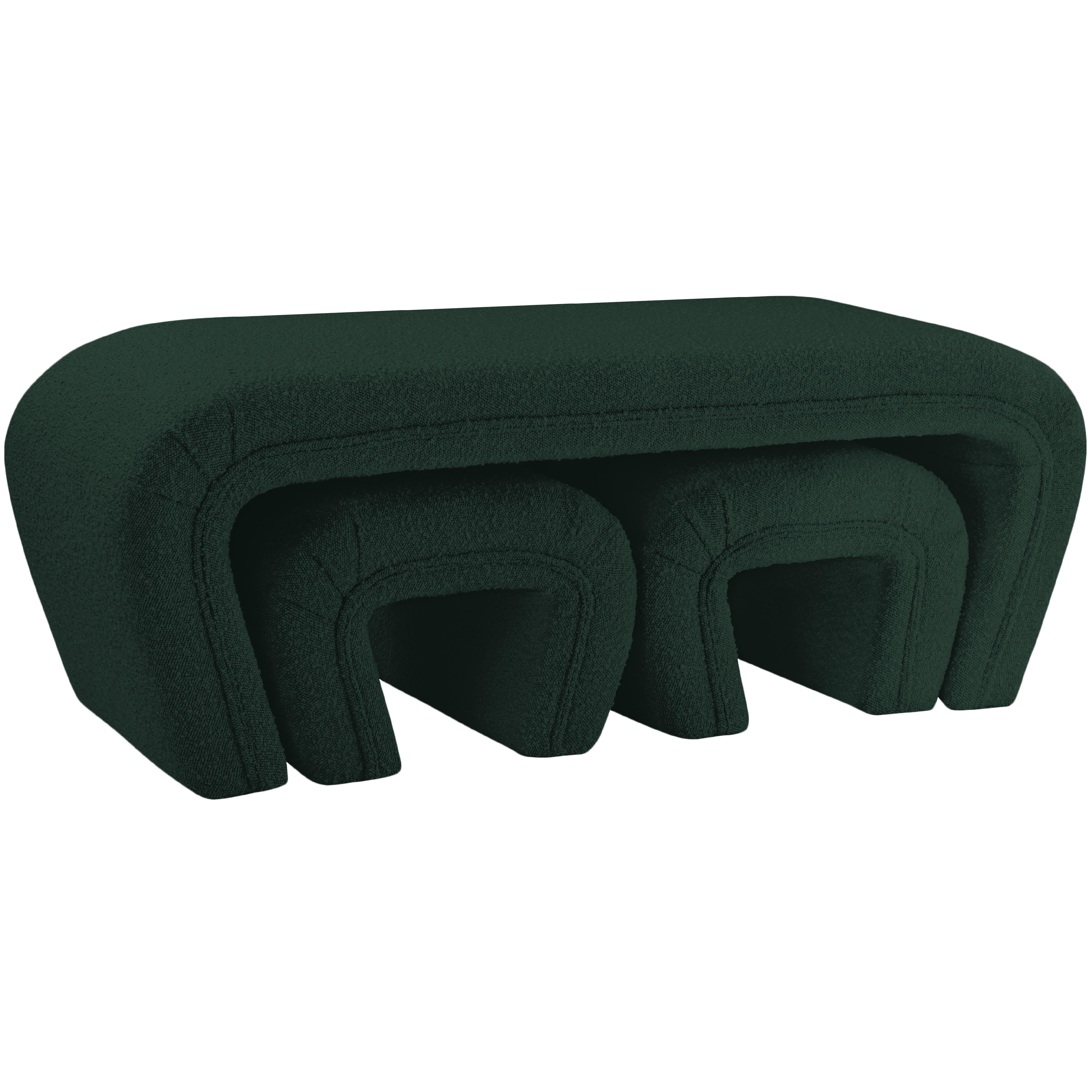 Meridian Odelia Green Boucle Fabric Bench