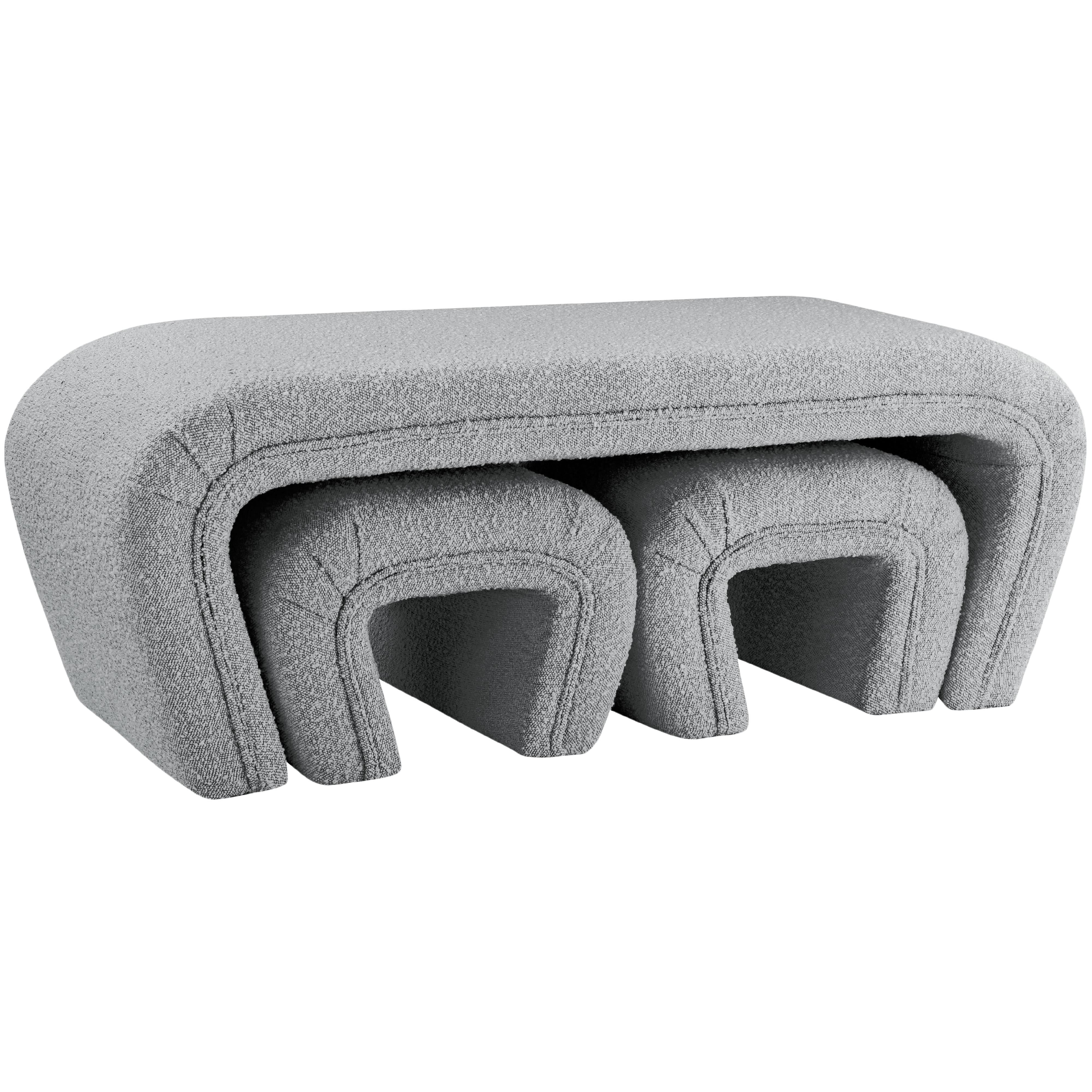 Meridian Odelia Grey Boucle Fabric Bench