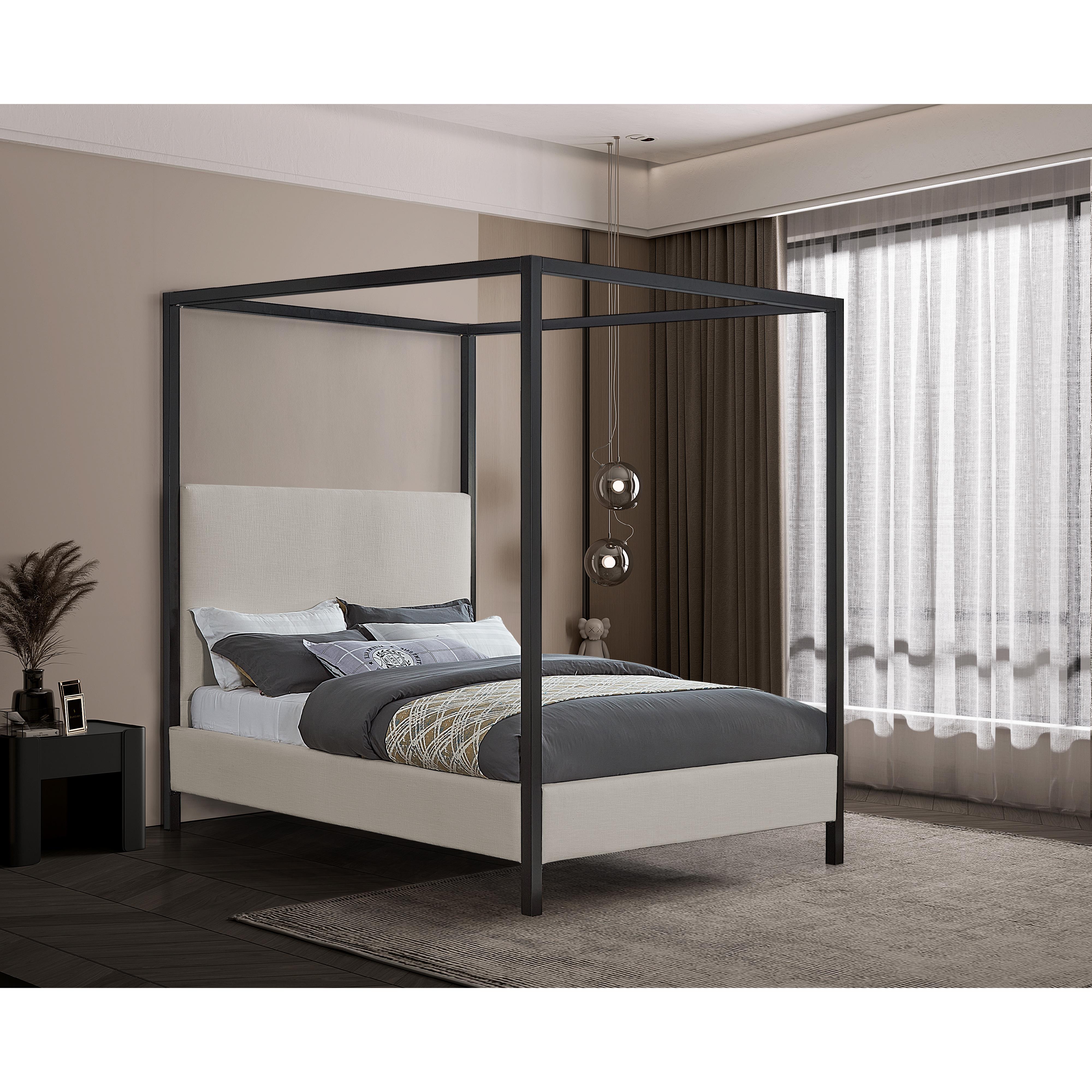 Meridian James Beige Linen Textured Fabric King Bed