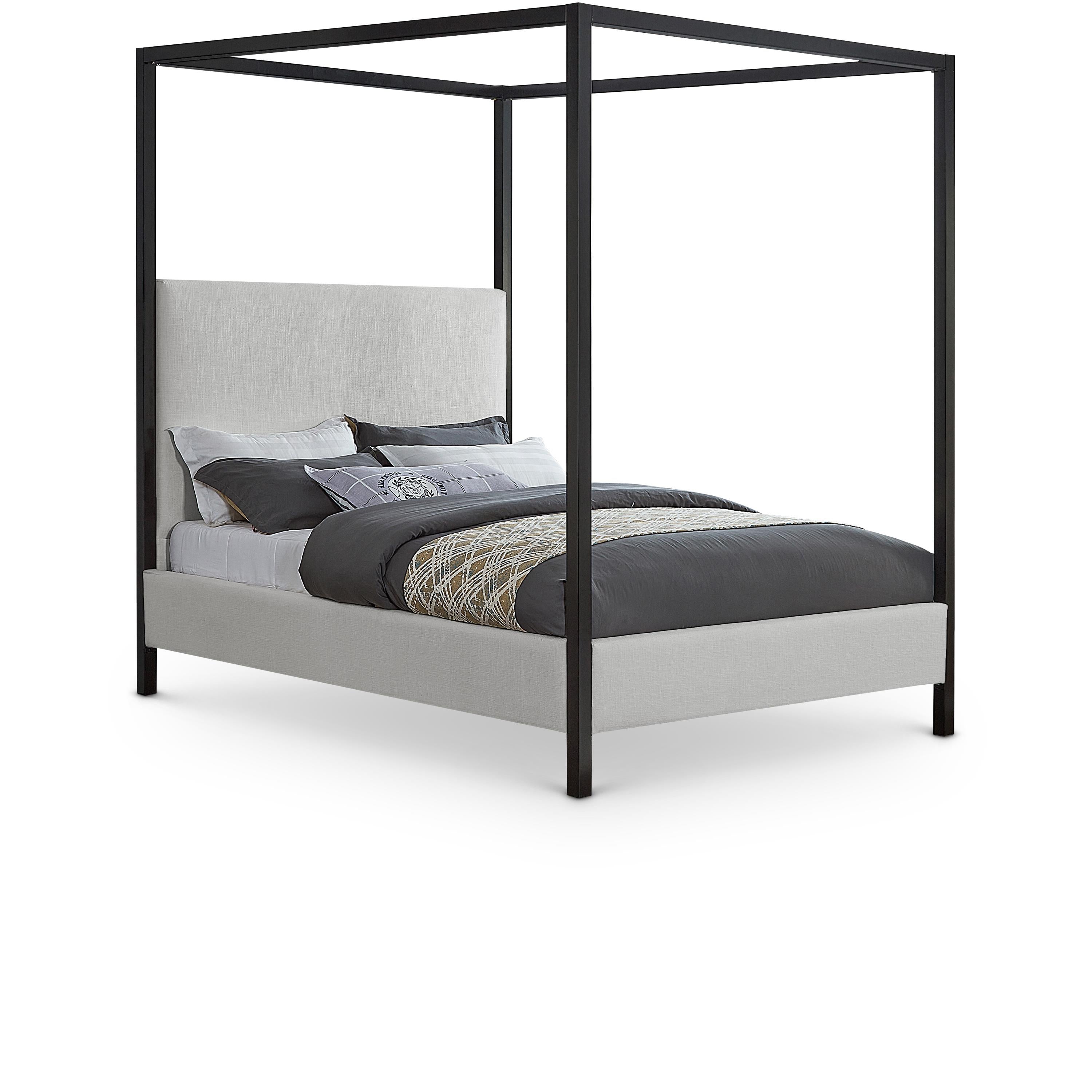 Meridian James Cream Linen Textured Fabric Queen Bed