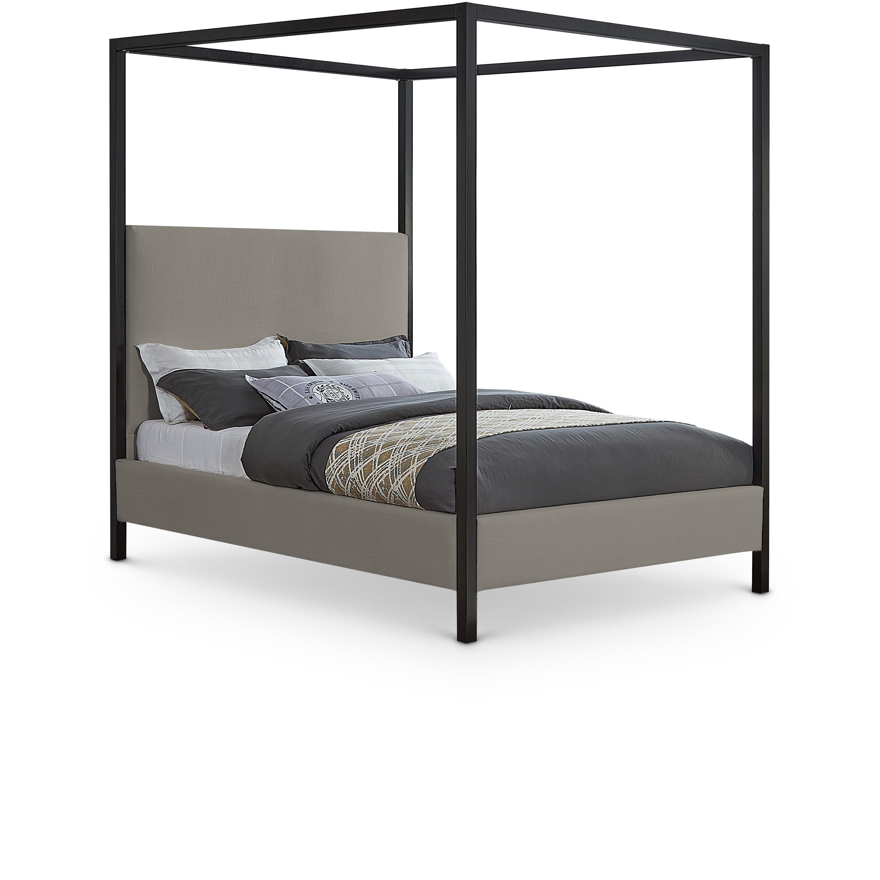 Meridian James Grey Linen Textured Fabric Queen Bed