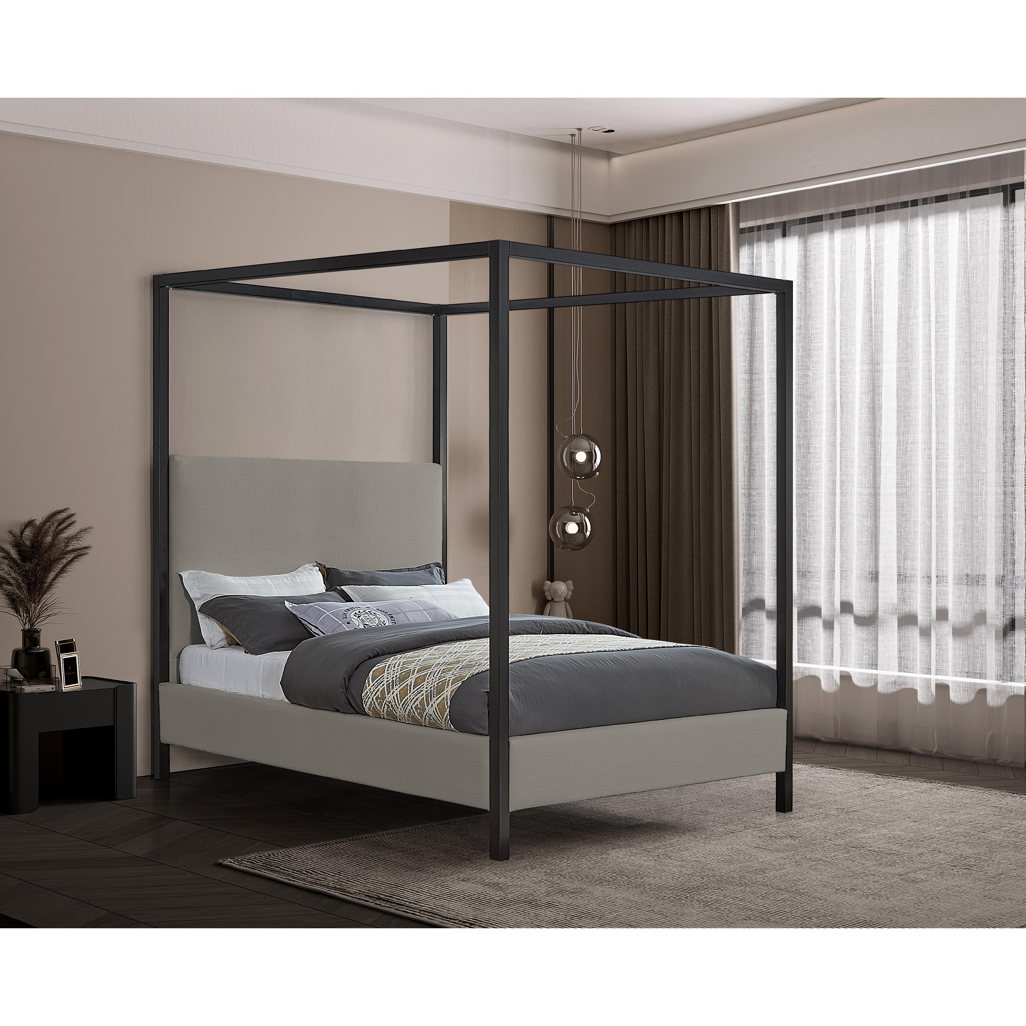 Meridian James Grey Linen Textured Fabric Queen Bed