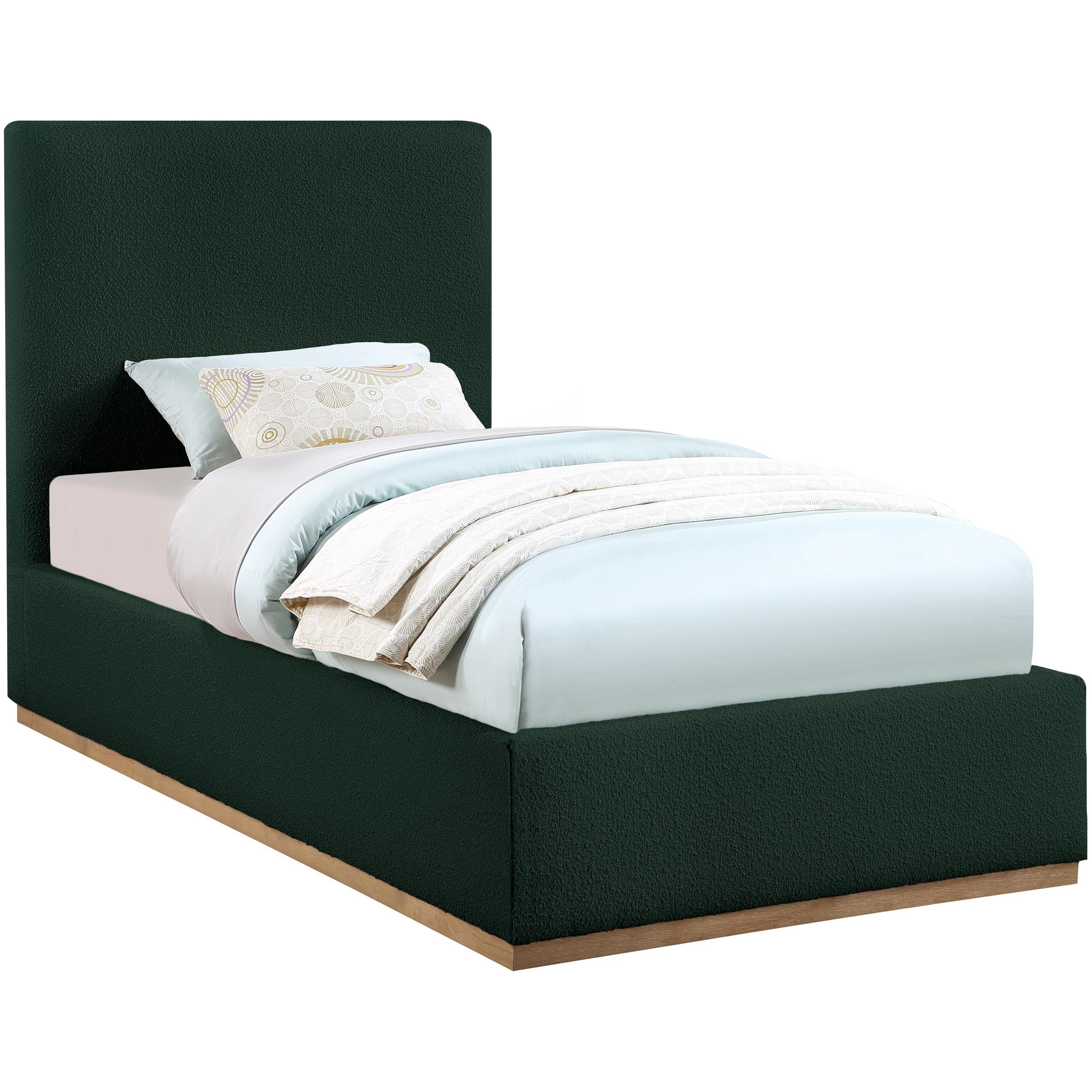 Meridian Monaco Green Boucle Fabric Twin Bed