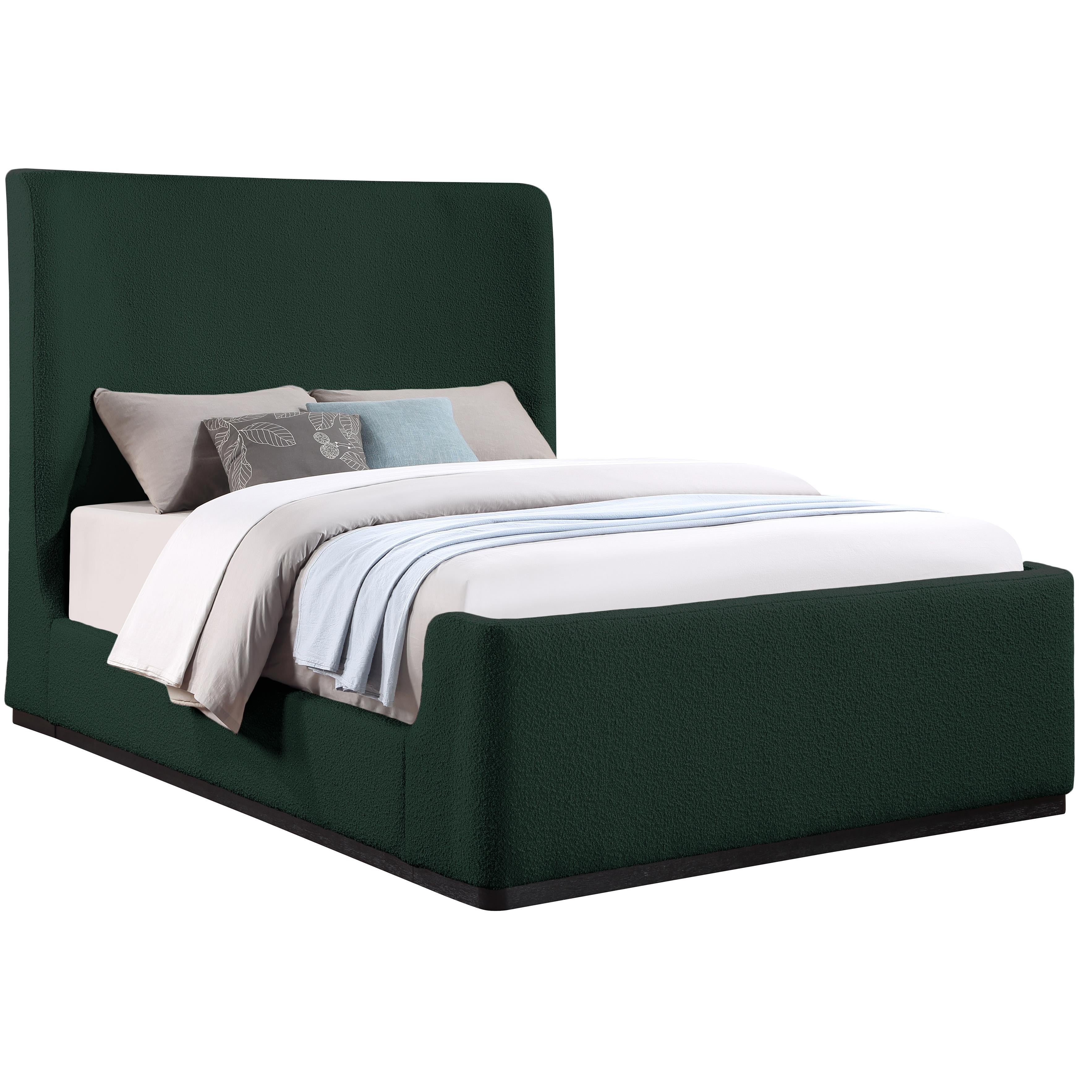 Meridian Oliver Green Boucle Fabric Full Bed (3 Boxes)