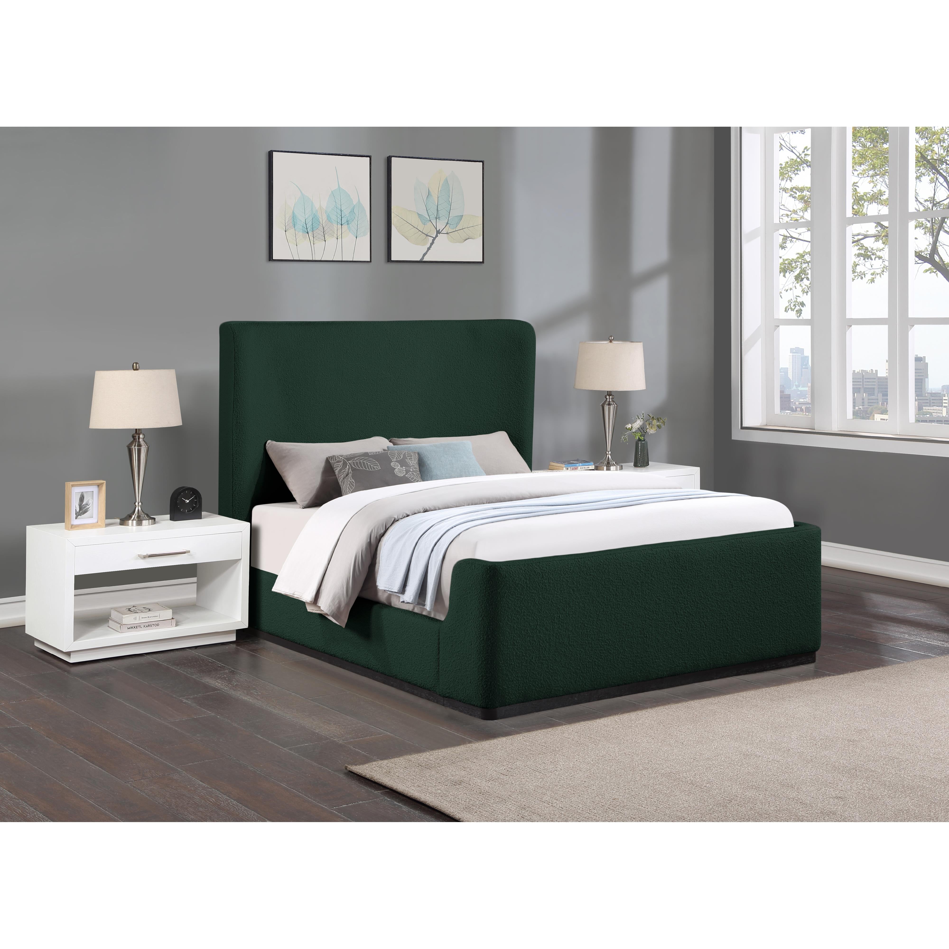 Meridian Oliver Green Boucle Fabric Queen Bed (3 Boxes)