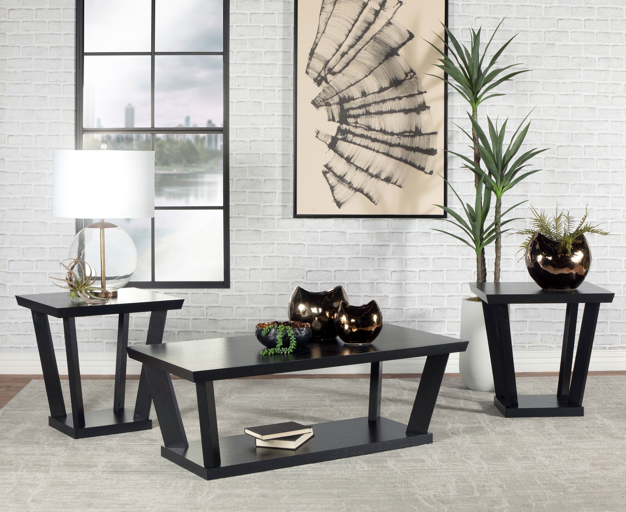Aminta Coffee and End Table Set Black