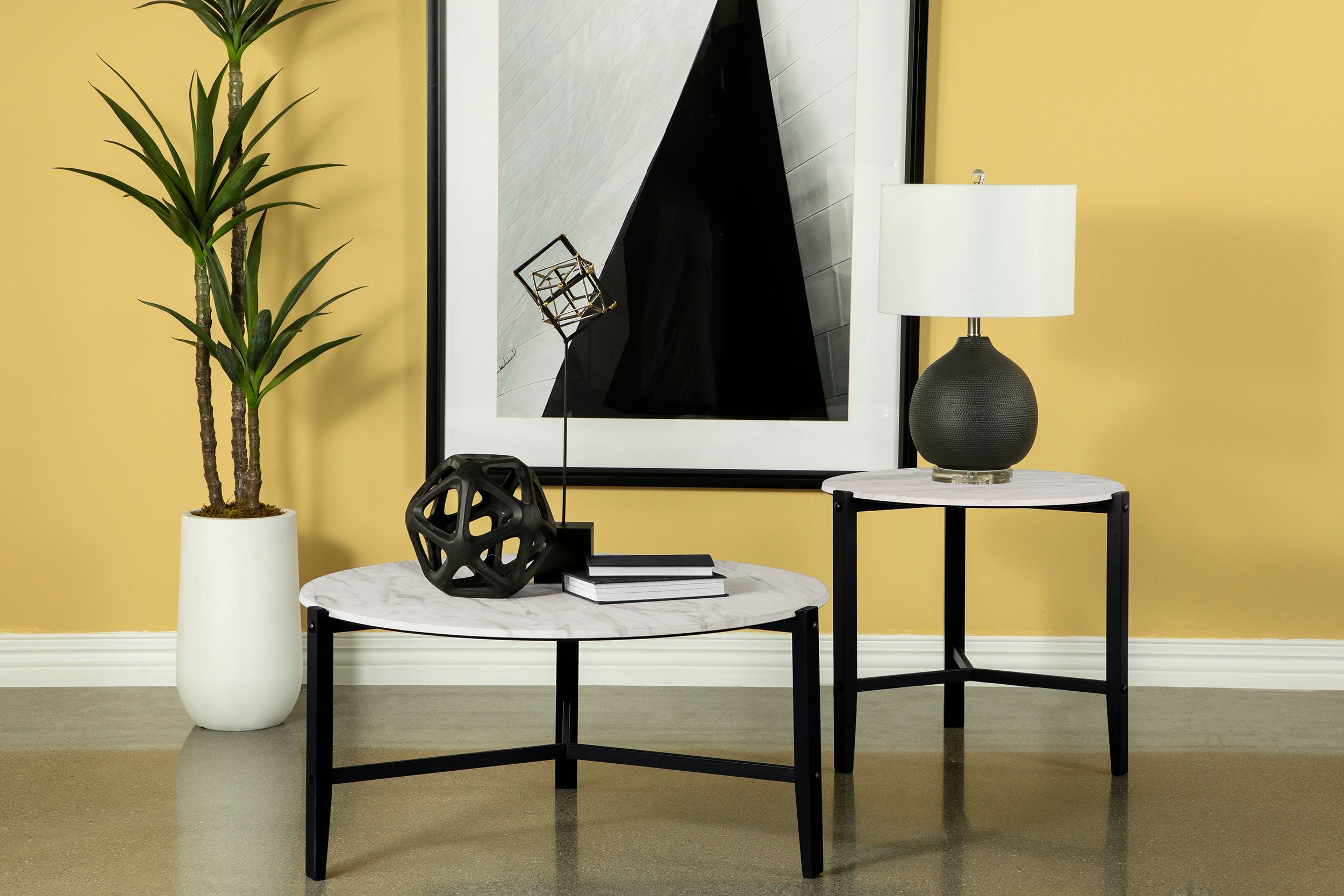 Tandi Faux Marble Coffee and End Table Set White