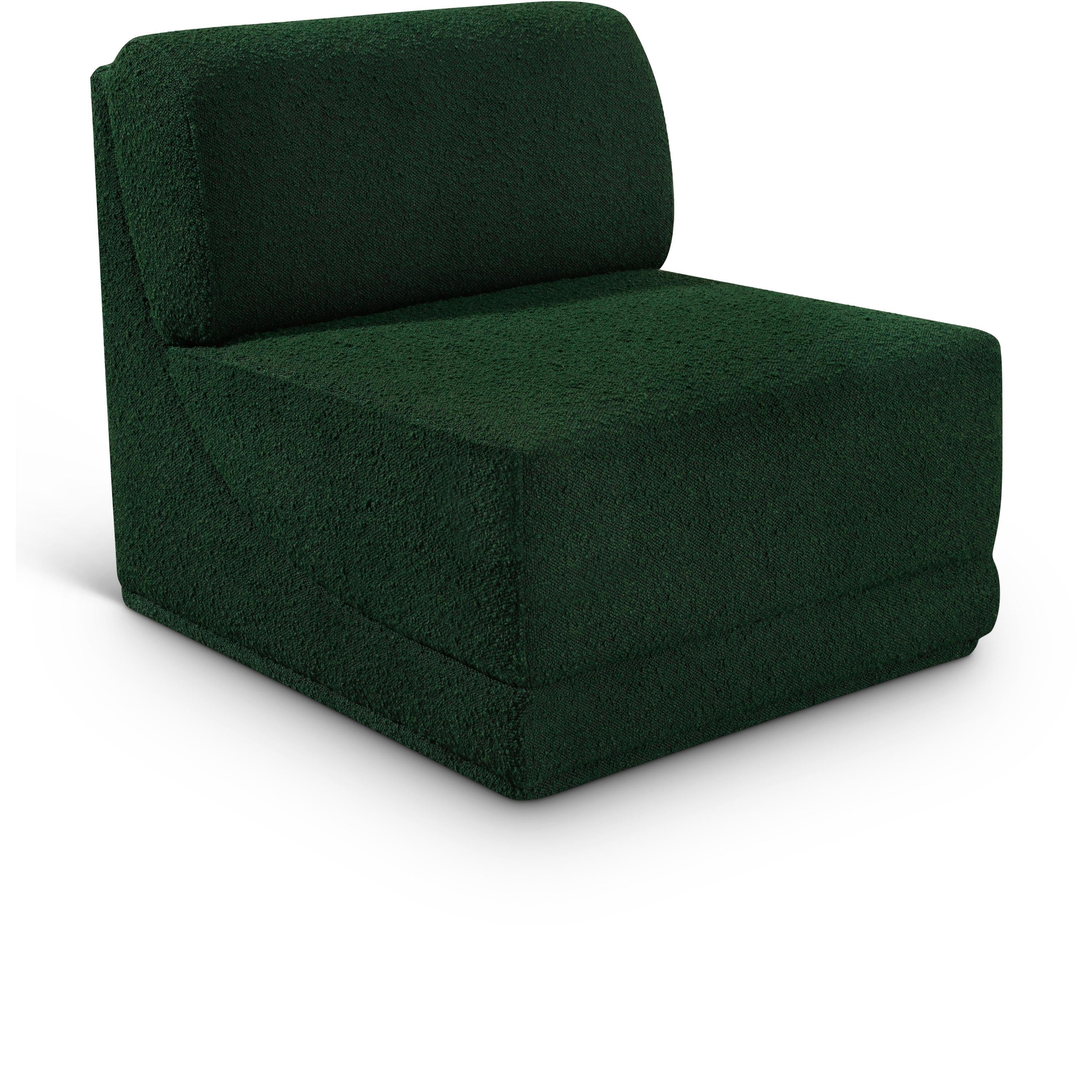 Meridian Ollie Green Boucle Fabric Armless