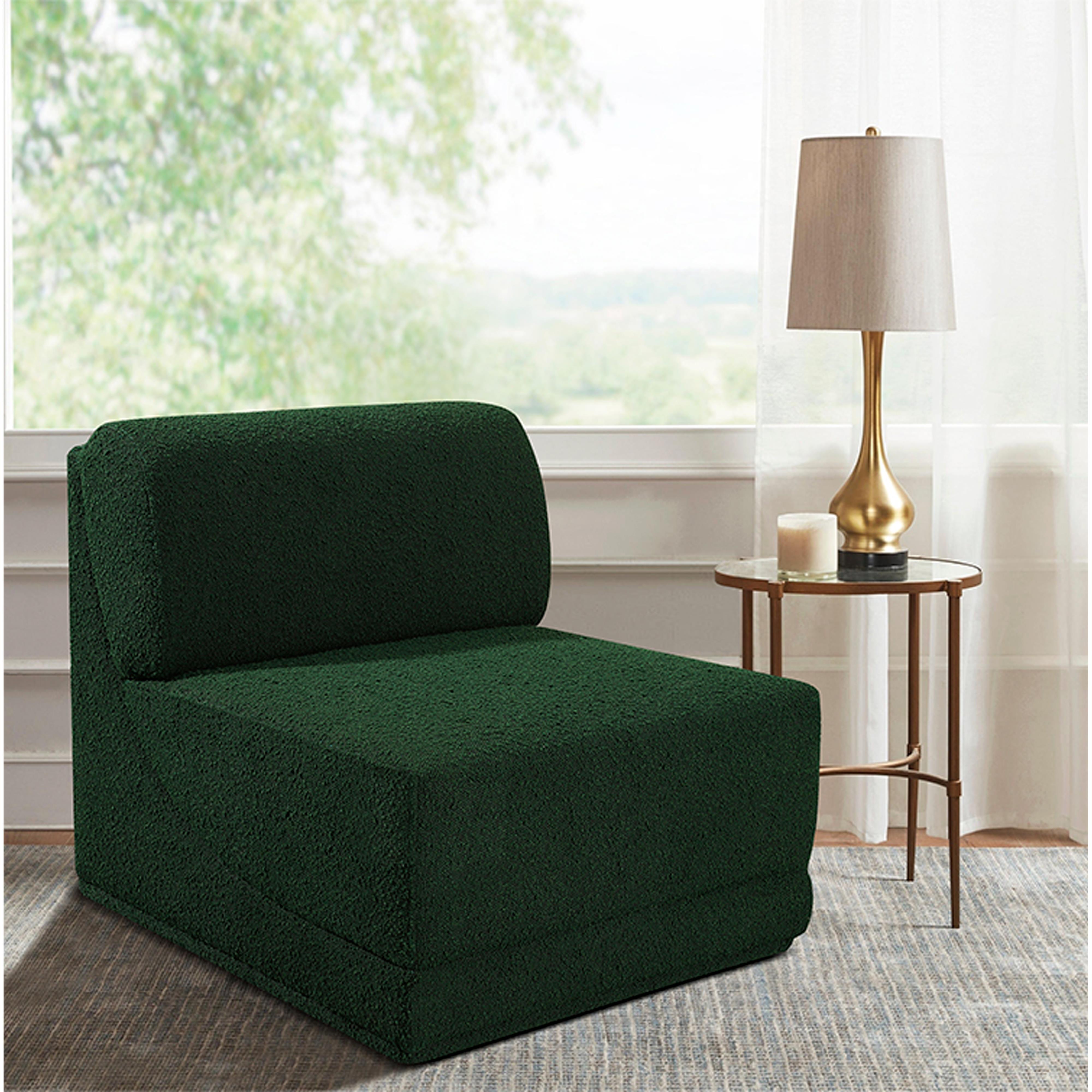Meridian Ollie Green Boucle Fabric Armless