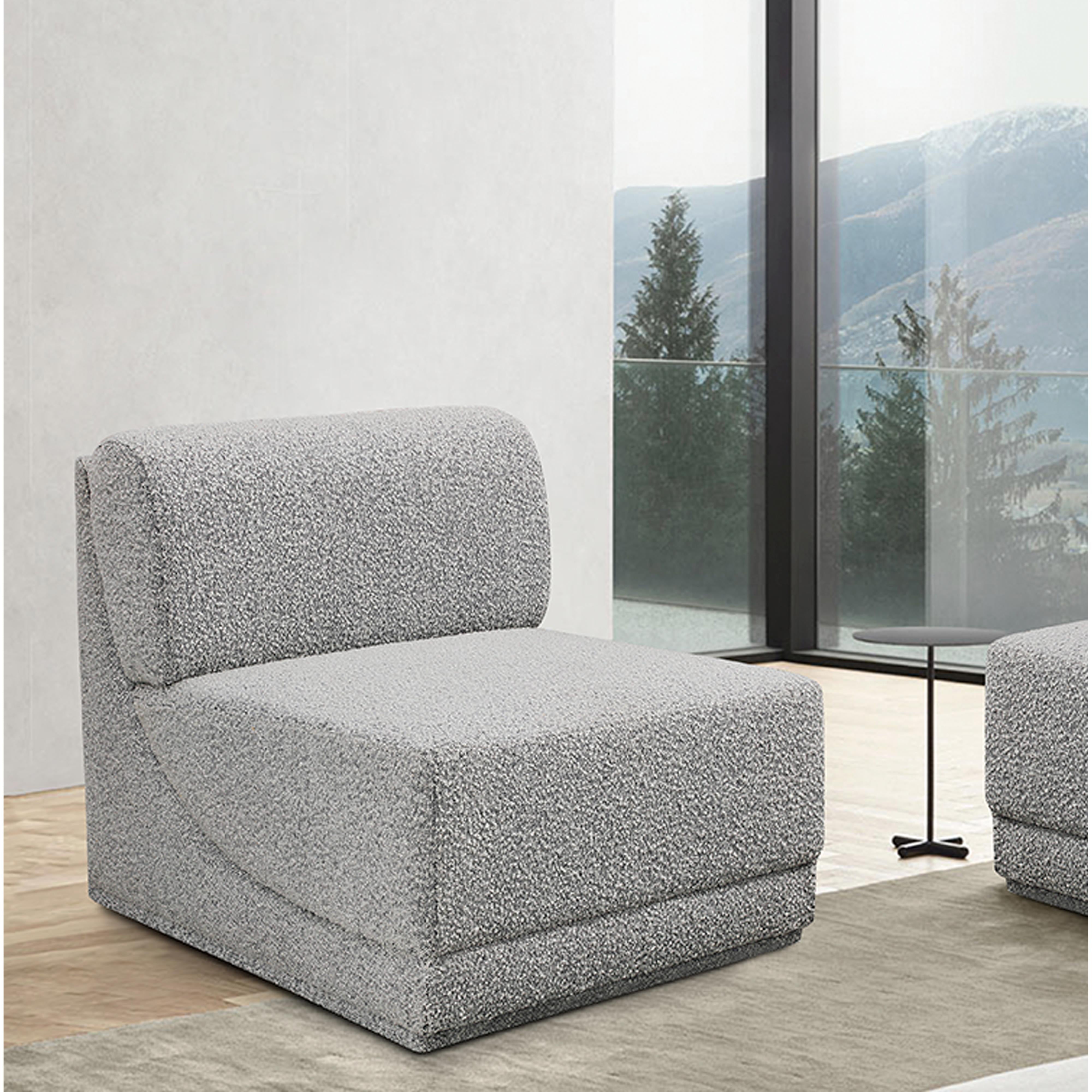 Meridian Ollie Grey Boucle Fabric Armless