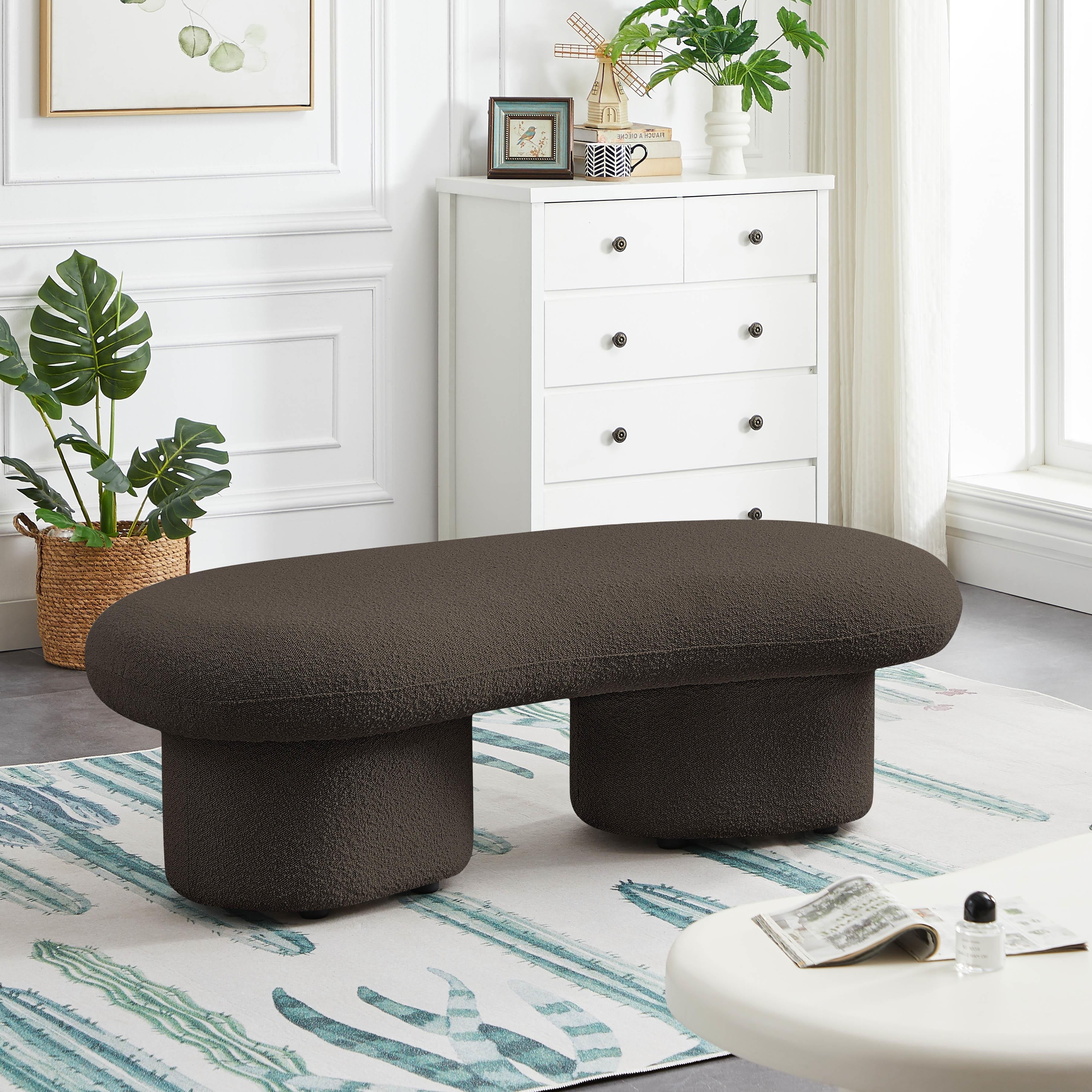 Meridian Luka Brown Boucle Fabric Bench