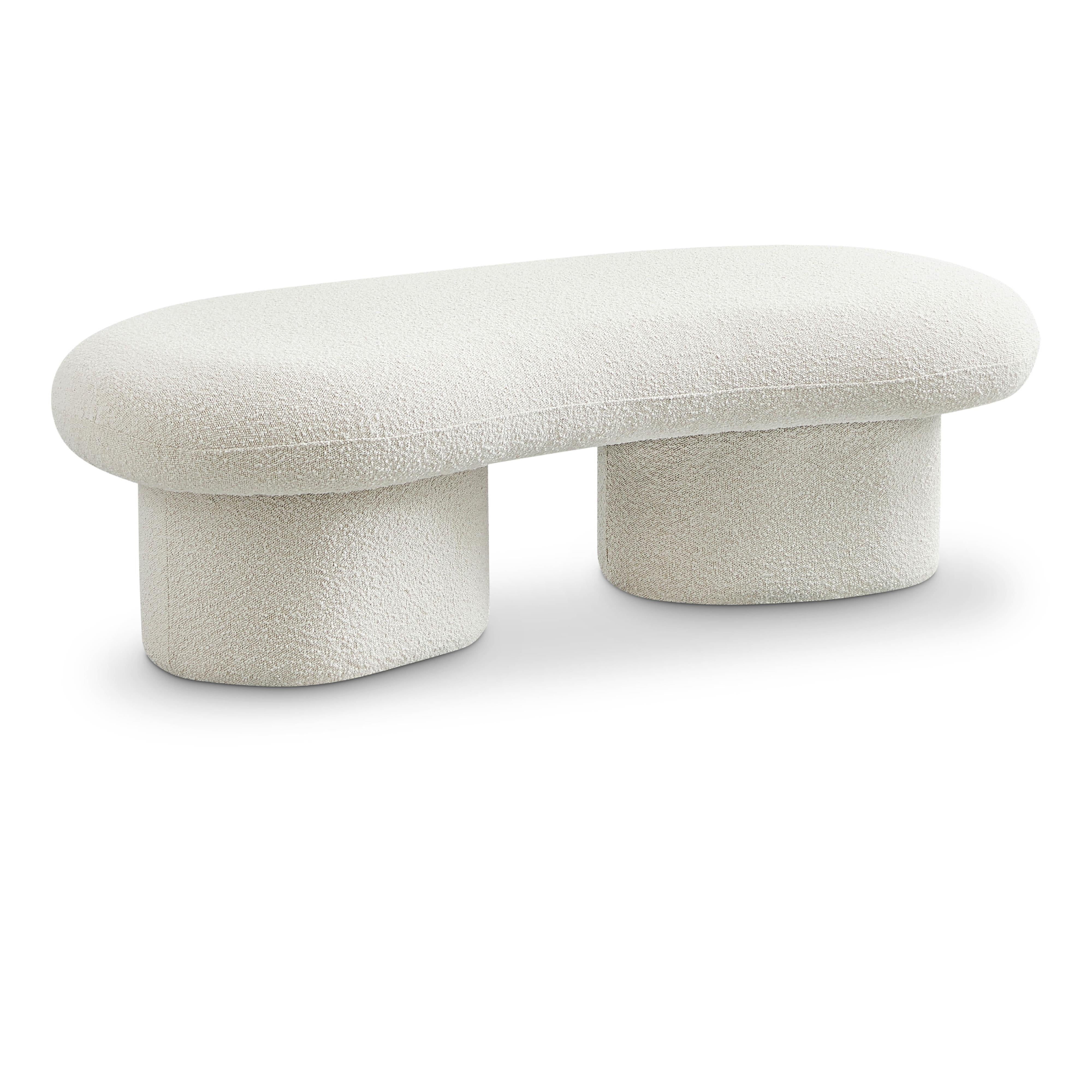 Meridian Luka Cream Boucle Fabric Bench